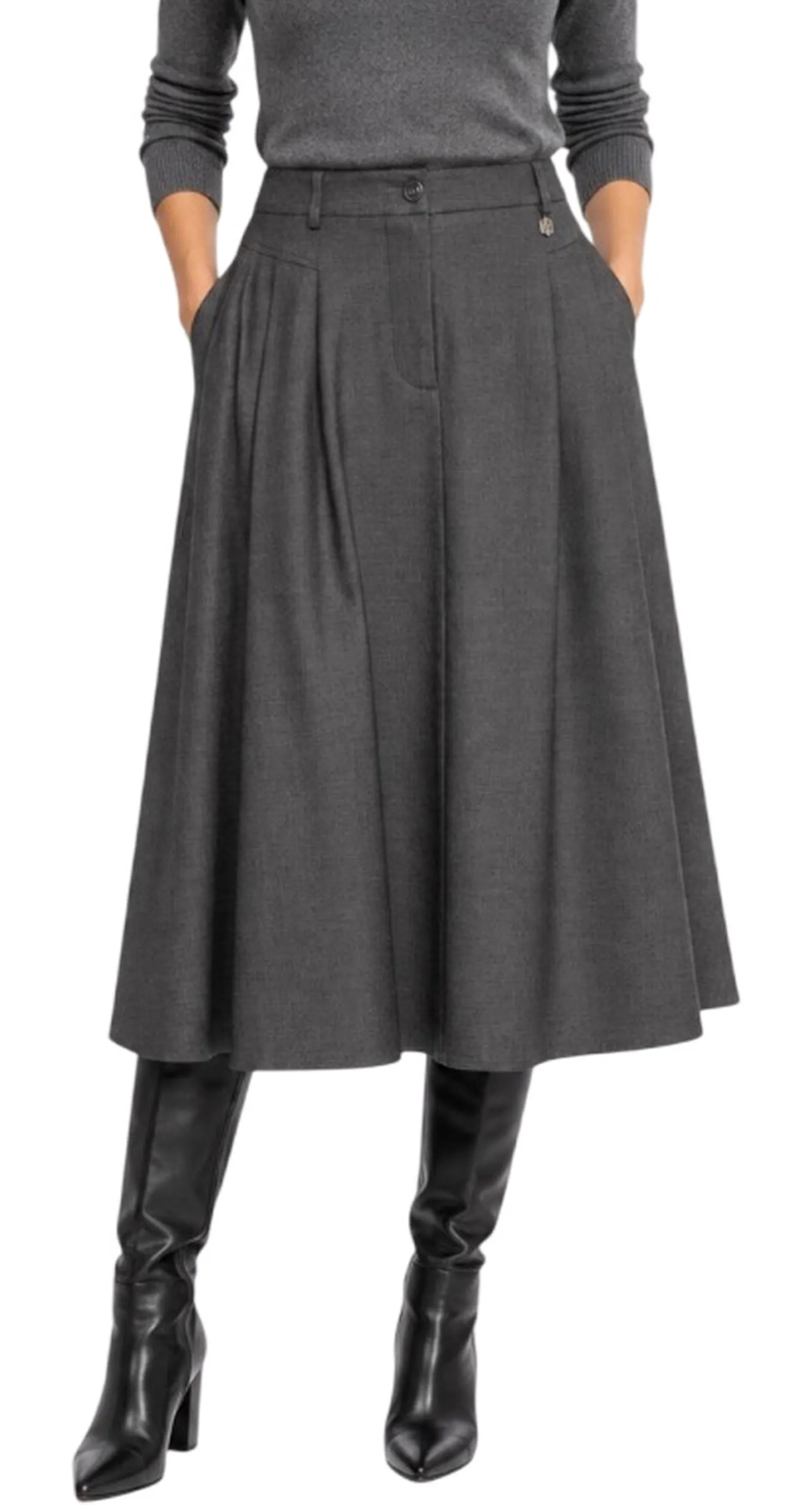 Fracomina Gonna Flare Midi A Vita Alta Grigio Fr26Wg2002W81301 194799