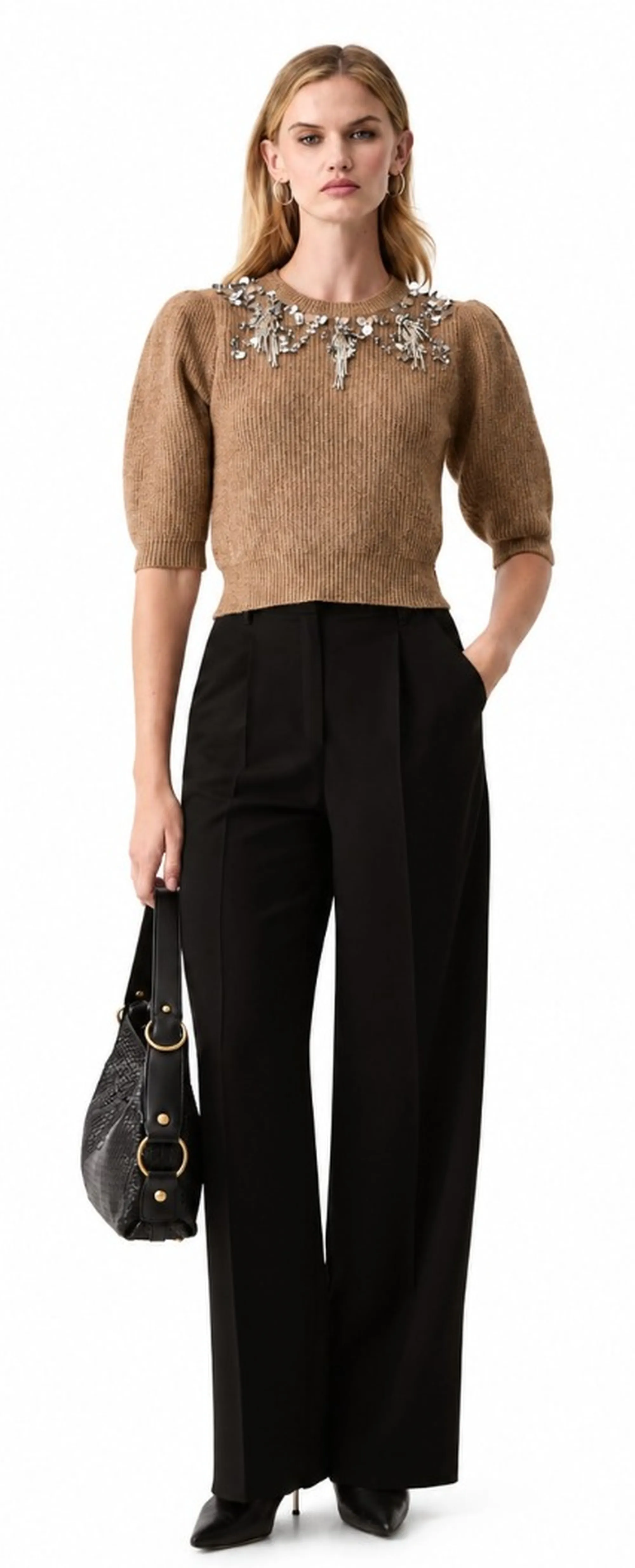 Fracomina Maglia Cropped Con Applicazioni Gioiello Caramello Fy26Wt7058K458R9 192965