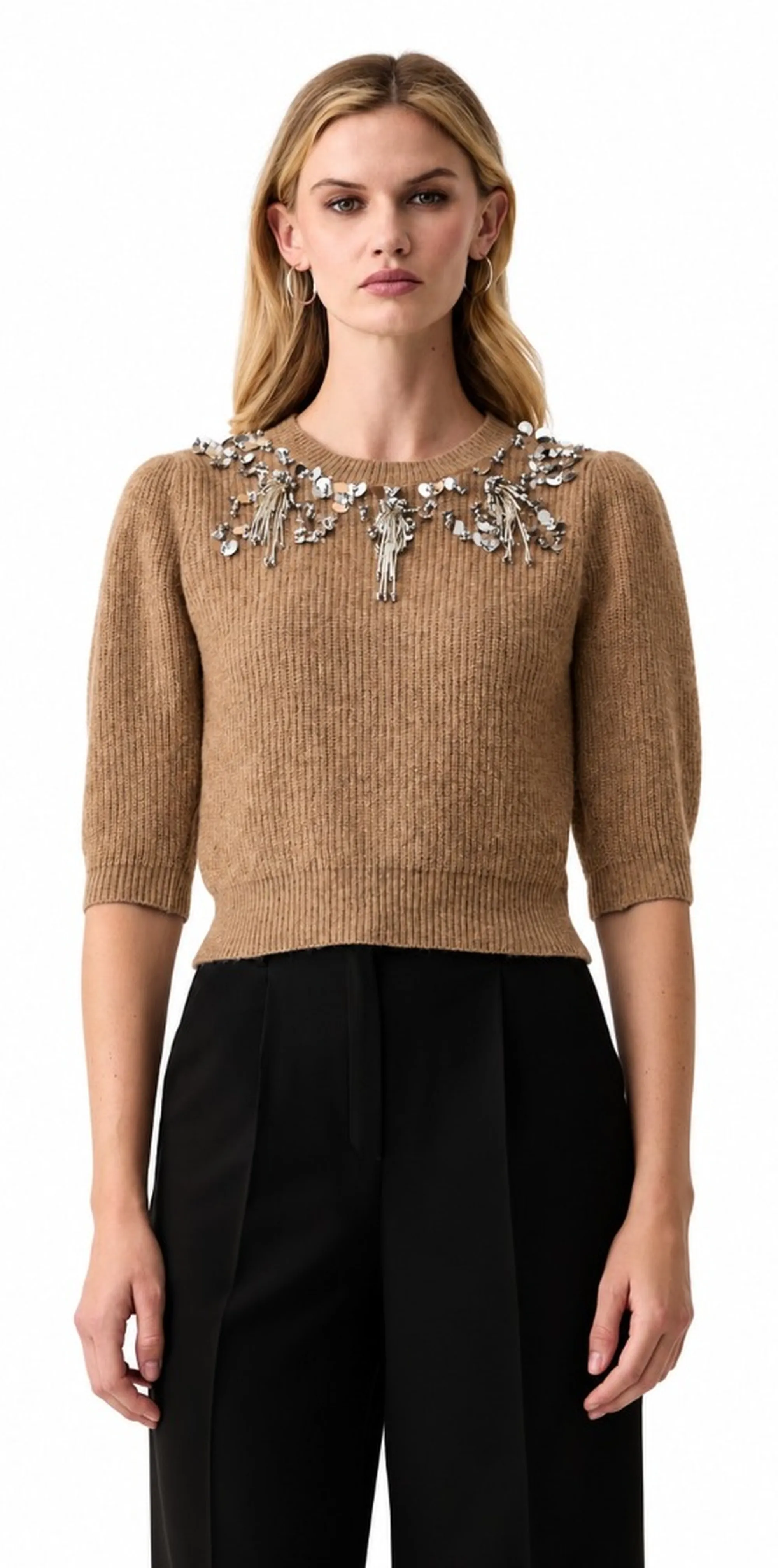 Fracomina Maglia Cropped Con Applicazioni Gioiello Caramello Fy26Wt7058K458R9 192966