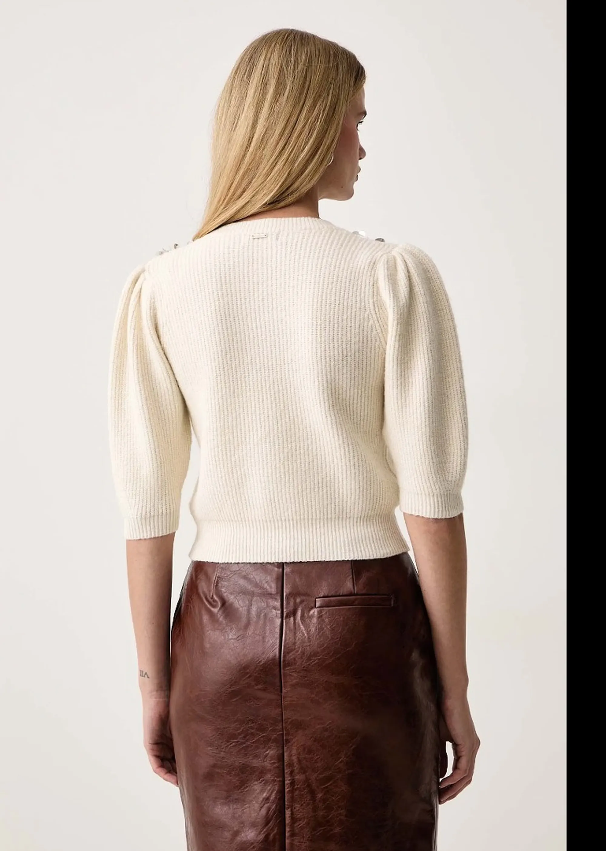 Fracomina Maglia Cropped Con Applicazioni Gioiello Panna Fy26Wt7058K458R9 192967