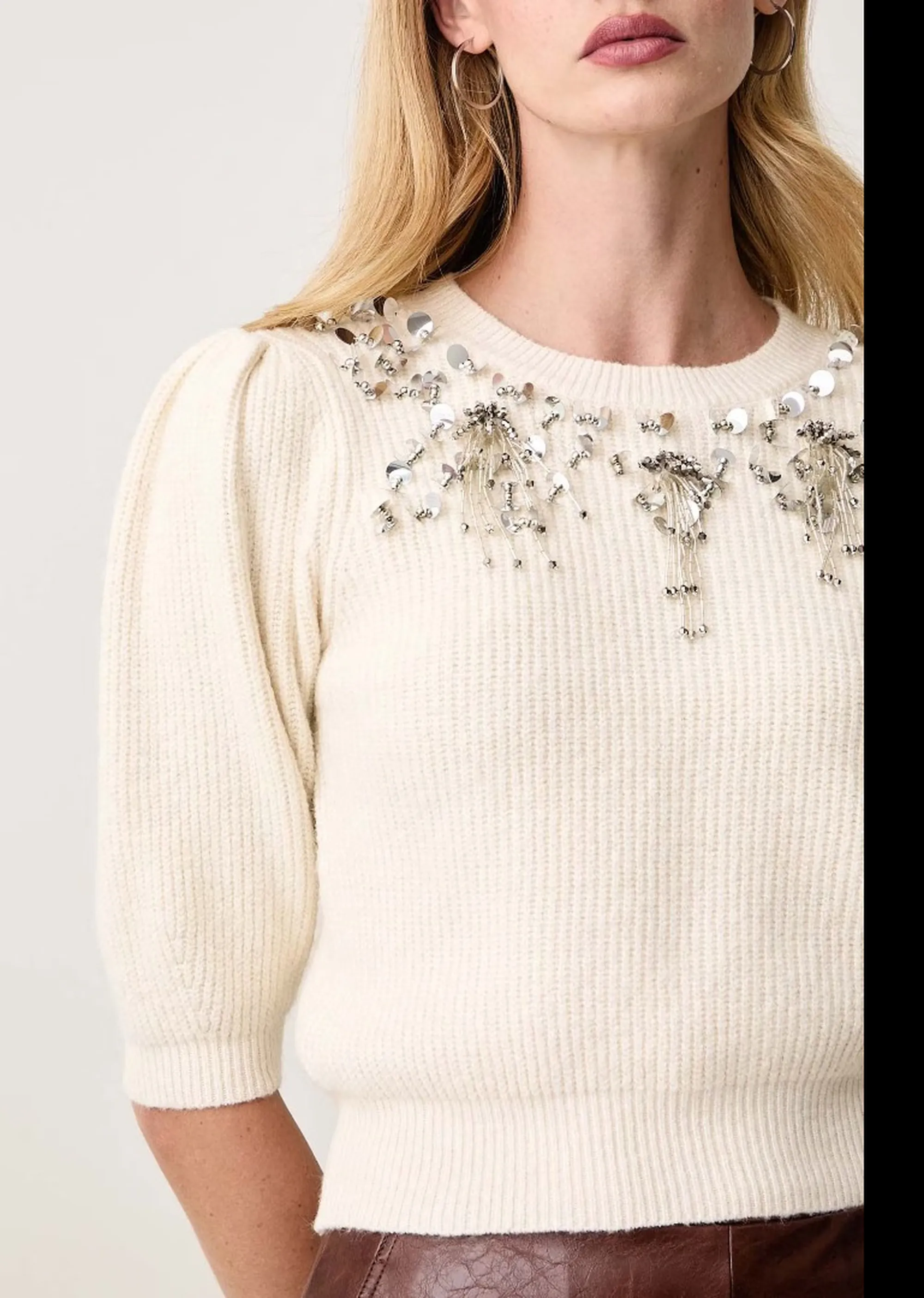 Fracomina Maglia Cropped Con Applicazioni Gioiello Panna Fy26Wt7058K458R9 192968