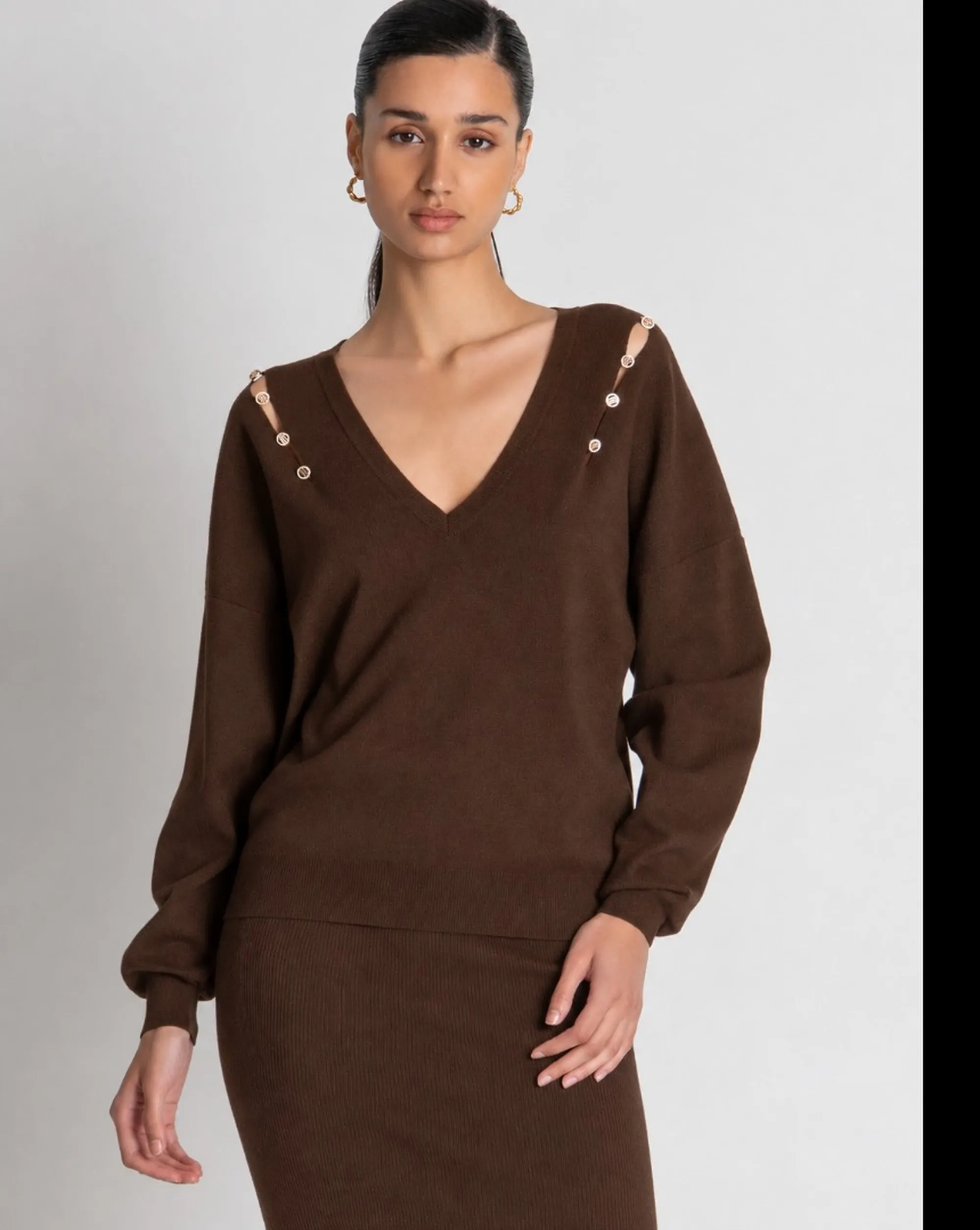 Fracomina B'Regular V Neck Sweater' Brown Fs26Wt7004K56501 191744