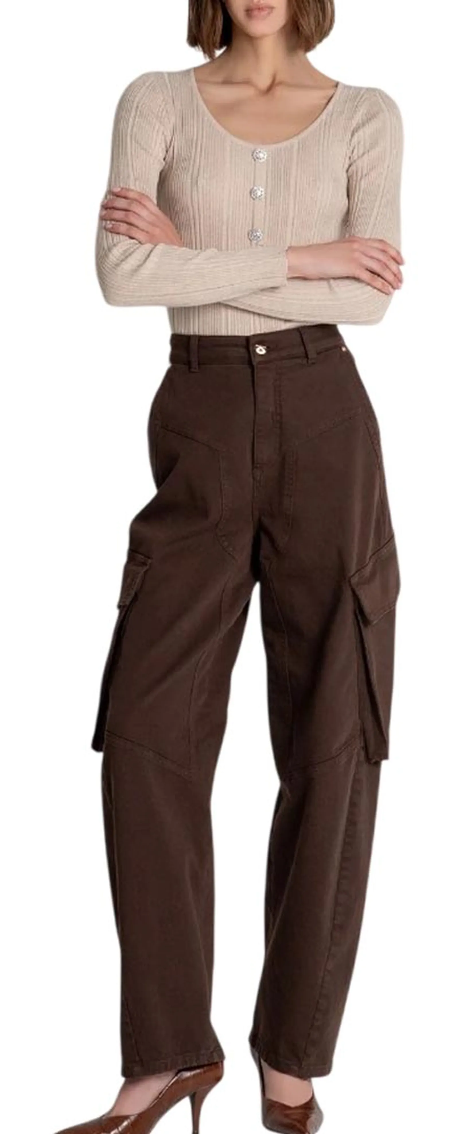 Fracomina Pantalone Carrot Balloon Fit In Gabardina Marrone Fs26Wvc001W67601 195974