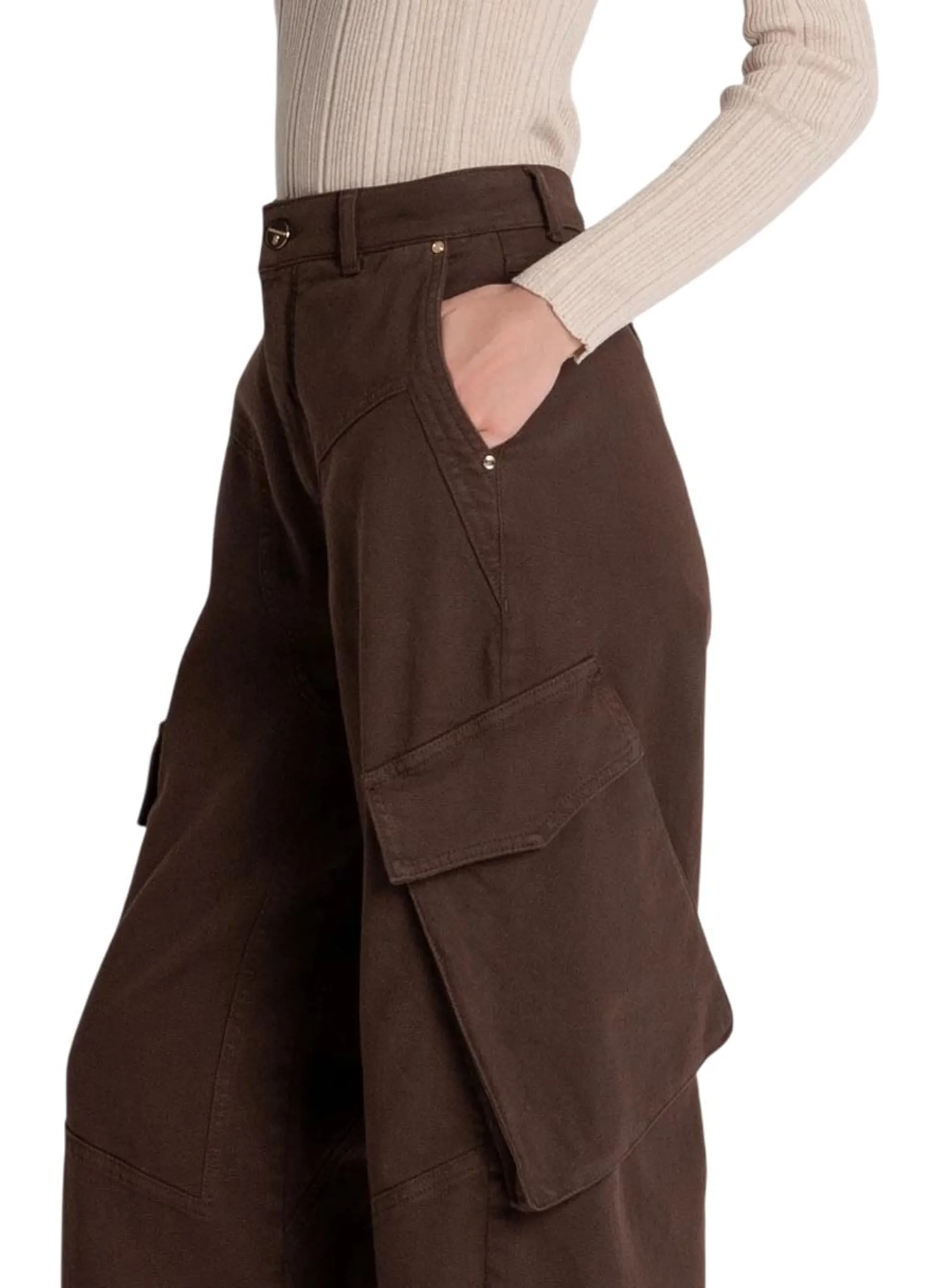 Fracomina Pantalone Carrot Balloon Fit In Gabardina Marrone Fs26Wvc001W67601 195975