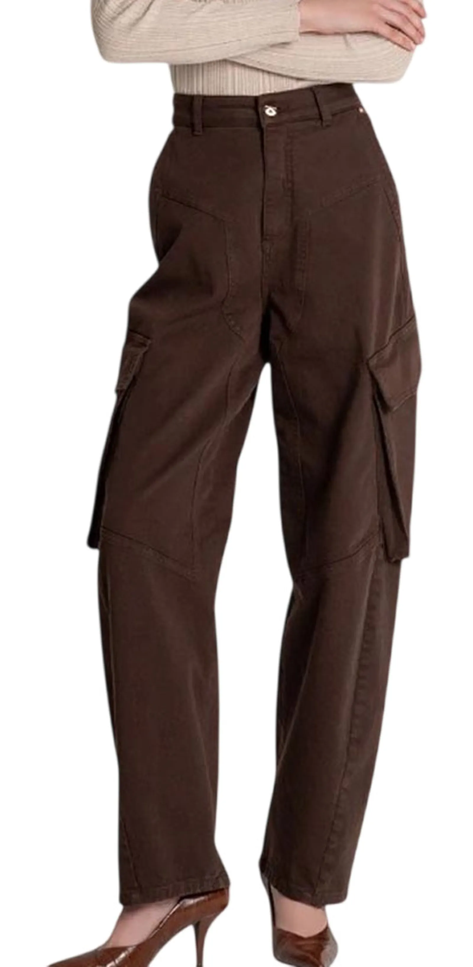 Fracomina Pantalone Carrot Balloon Fit In Gabardina Marrone Fs26Wvc001W67601 197106