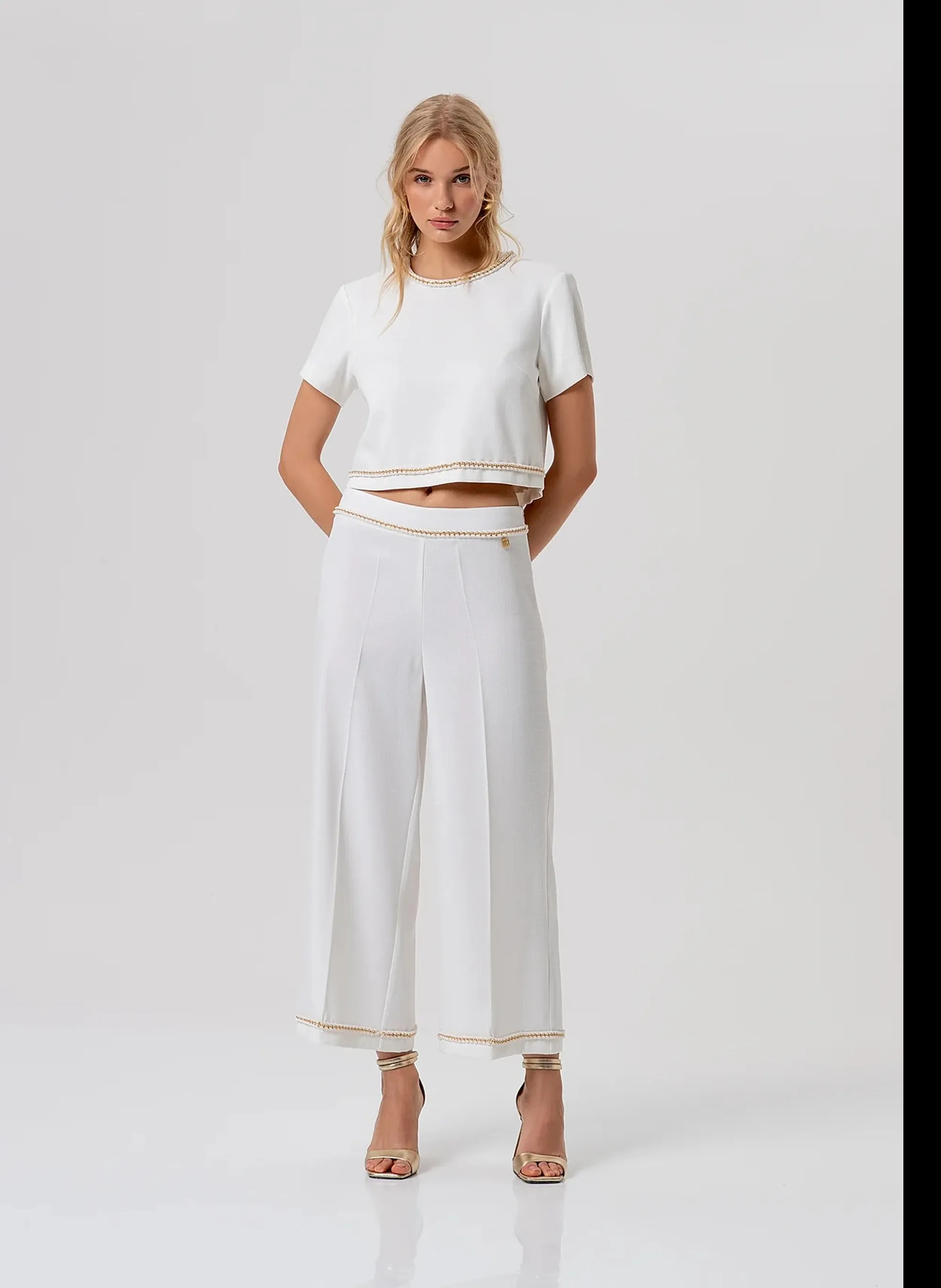 Fracomina Pantalone Cropped Modello Culotte Crema Fr26Svb010W43901 173975