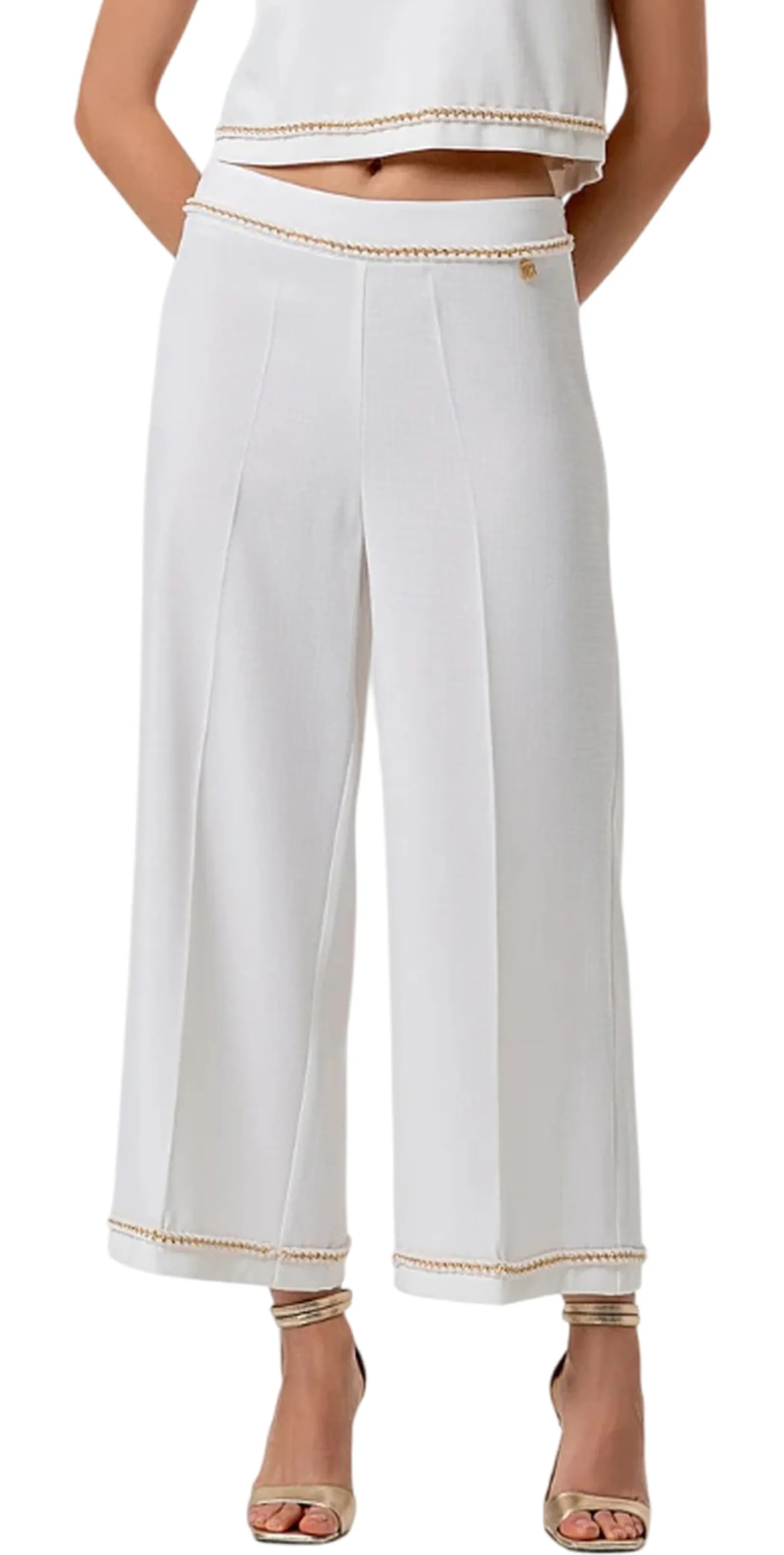 Fracomina Pantalone Cropped Modello Culotte Crema Fr26Svb010W43901 175518