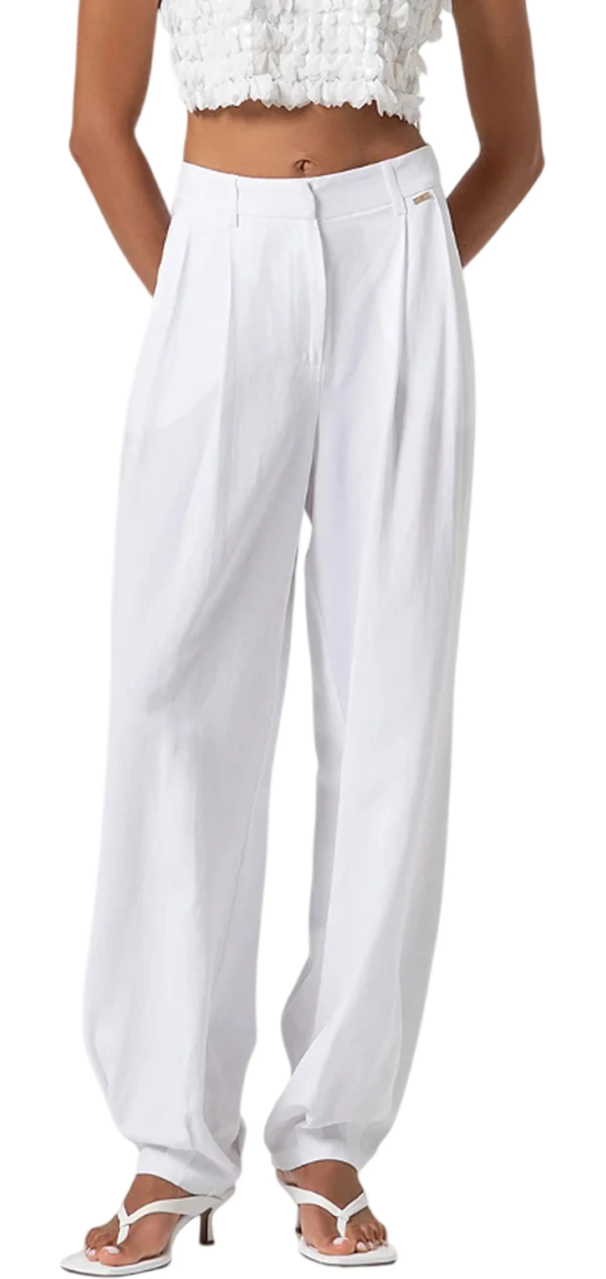 Fracomina Pantalone Flare A Palazzo In Lino Bianco Fs26Sv3009W62201 174164