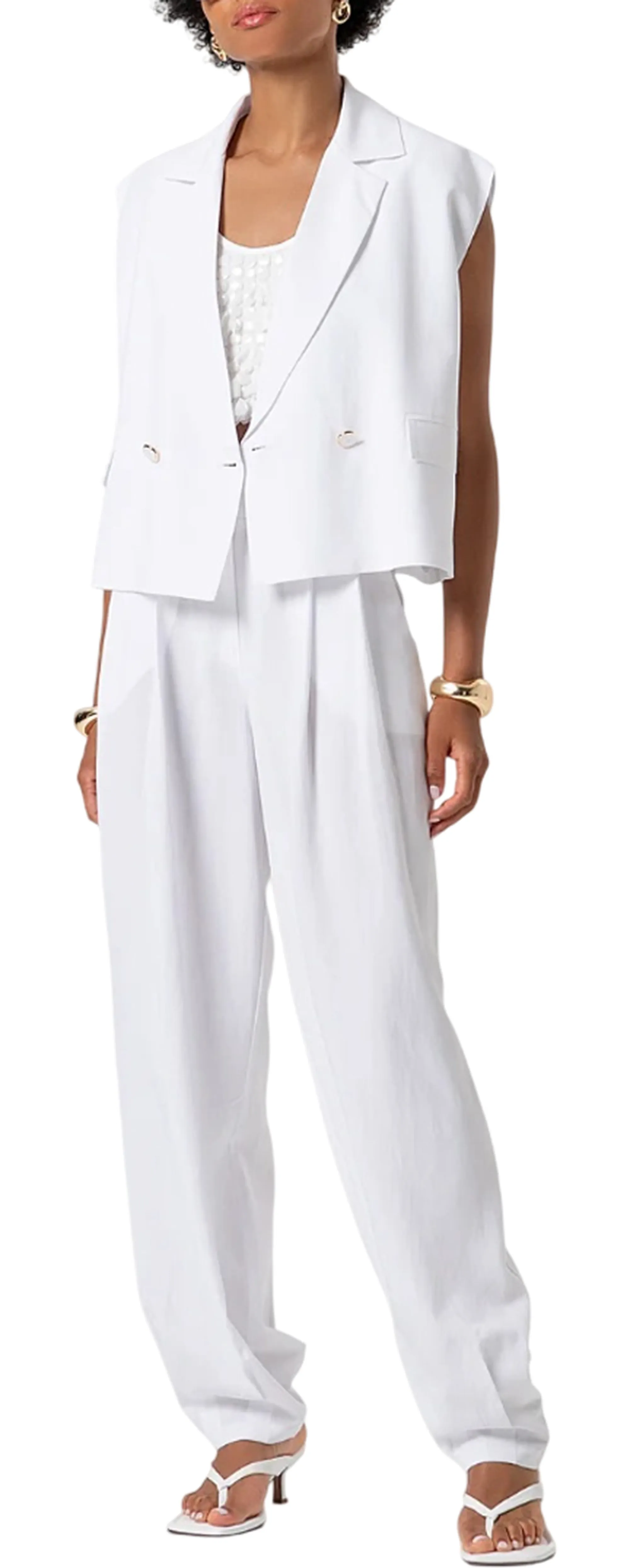 Fracomina Pantalone Flare A Palazzo In Lino Bianco Fs26Sv3009W62201 174165