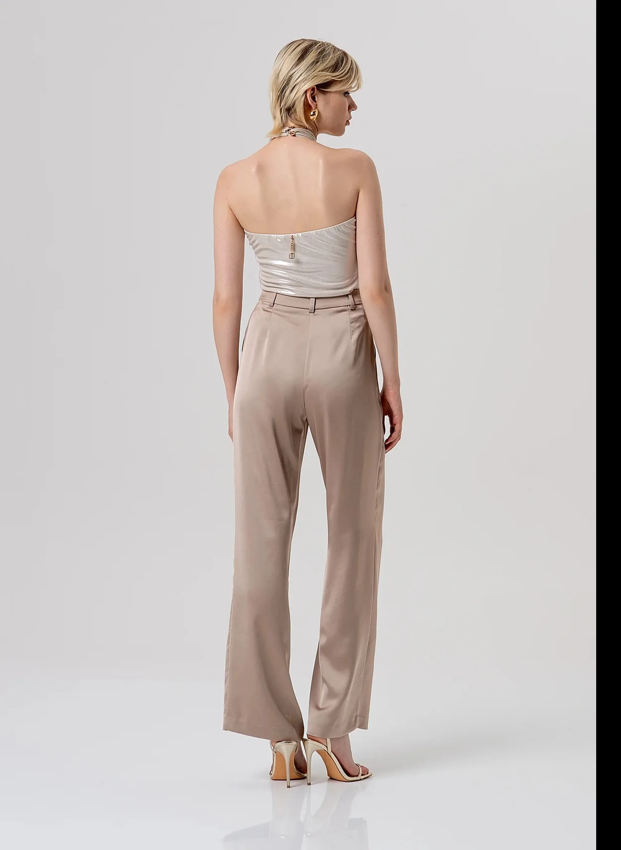 Fracomina B'Flare Palazzo Satin Trousers' Beige Fq26Sv3005W47001 173736