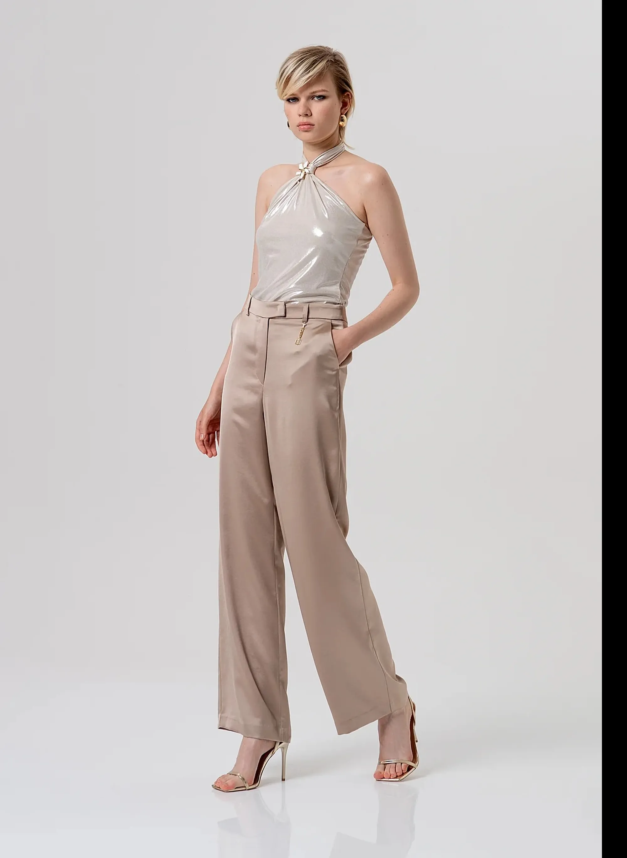 Fracomina B'Flare Palazzo Satin Trousers' Beige Fq26Sv3005W47001 173737