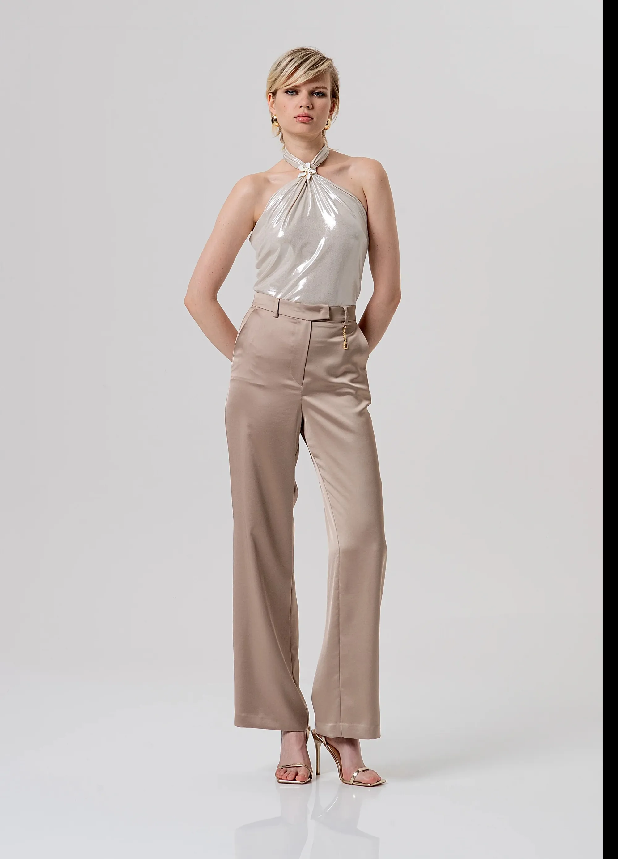 Fracomina B'Flare Palazzo Satin Trousers' Beige Fq26Sv3005W47001 173739