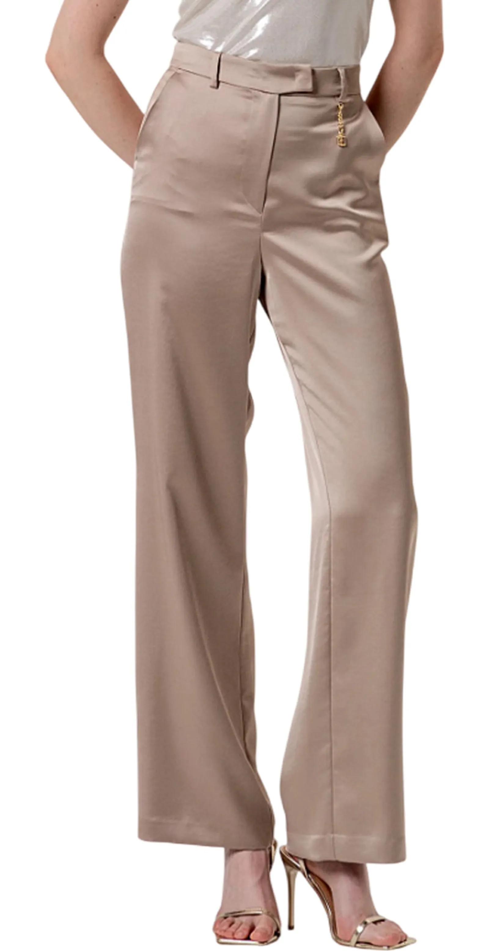 Fracomina Pantalone Flare A Palazzo In Raso Beige Fq26Sv3005W47001 176859