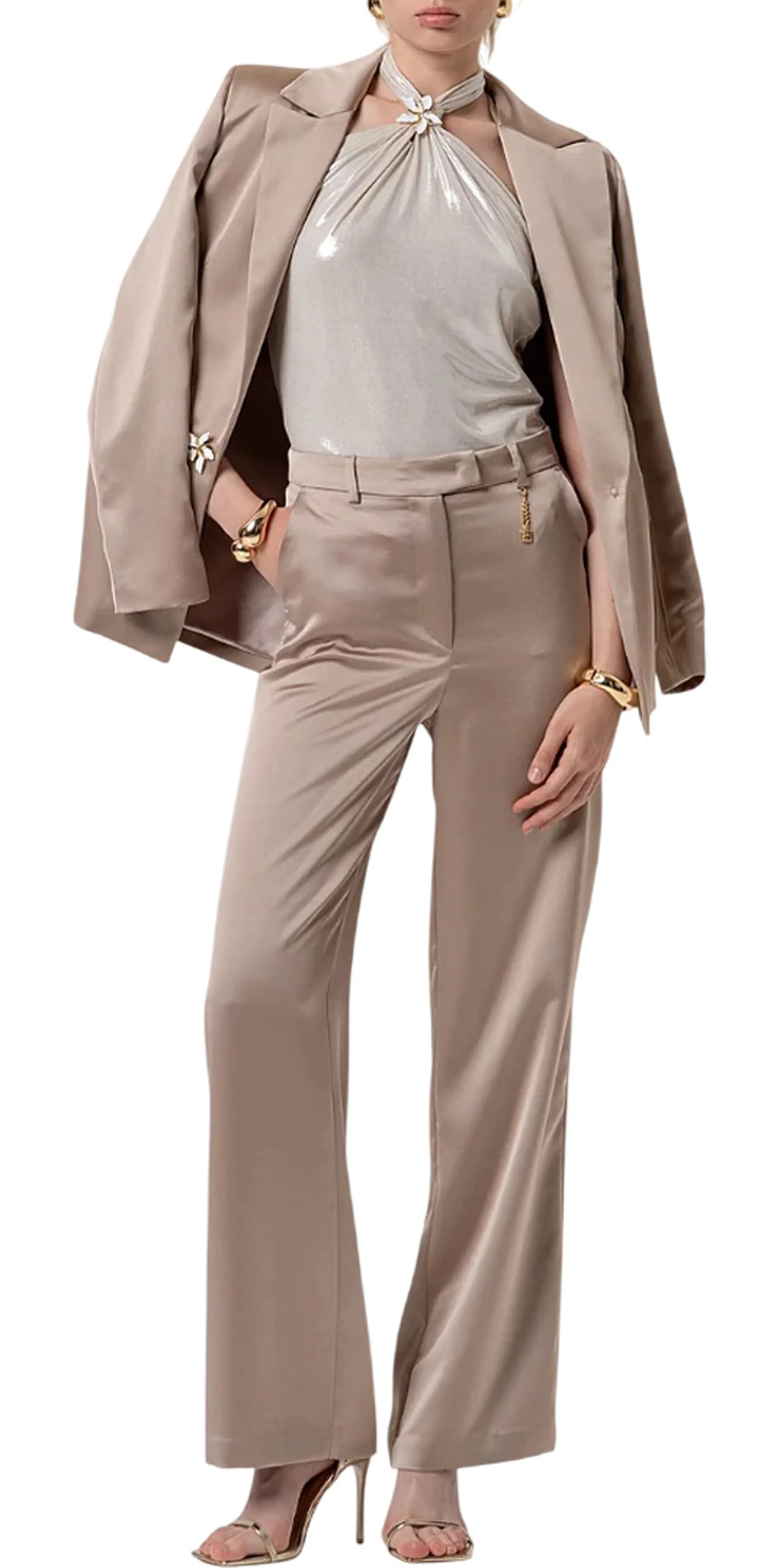 Fracomina B'Flare Palazzo Satin Trousers' Beige Fq26Sv3005W47001 176861