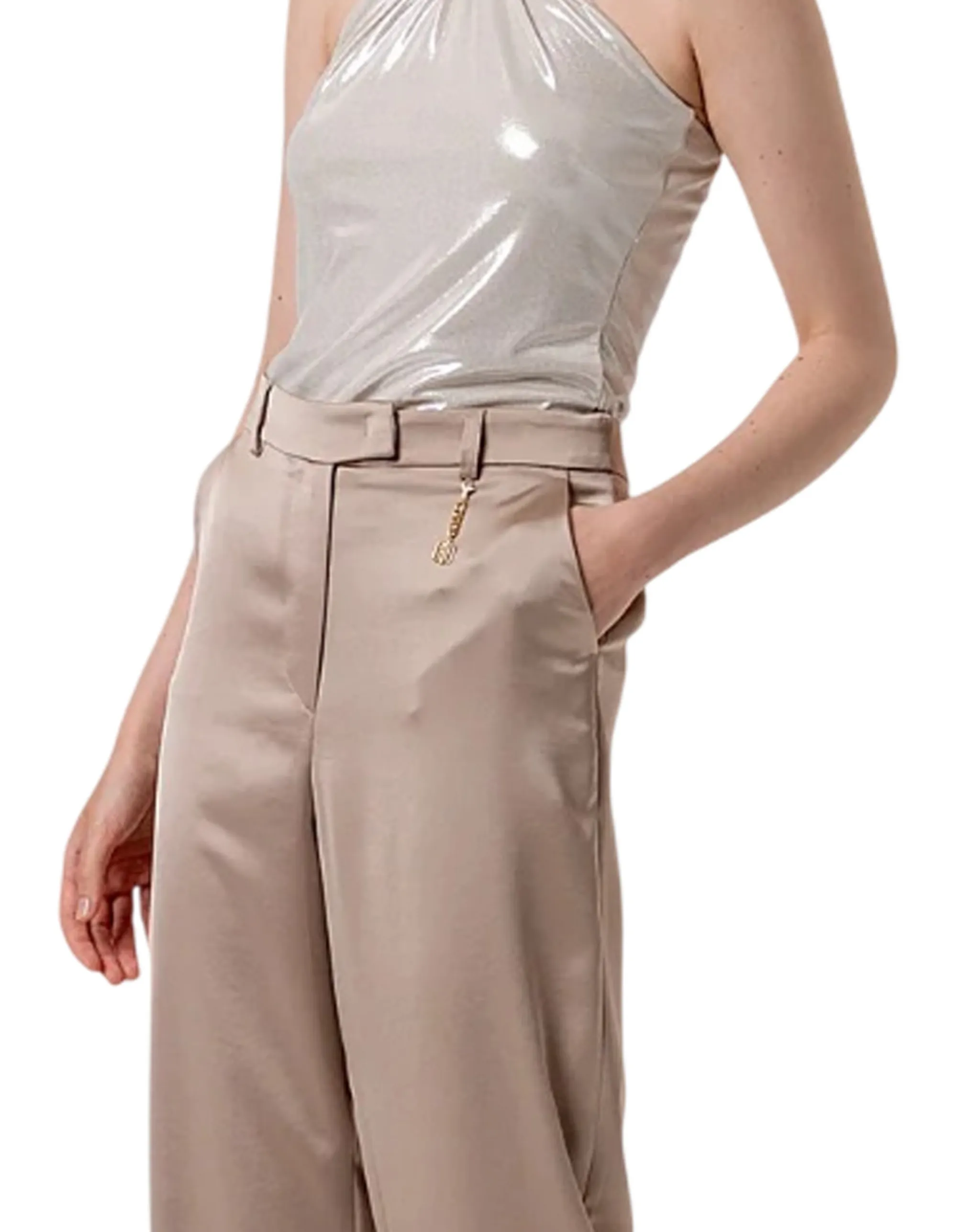 Fracomina B'Flare Palazzo Satin Trousers' Beige Fq26Sv3005W47001 176862