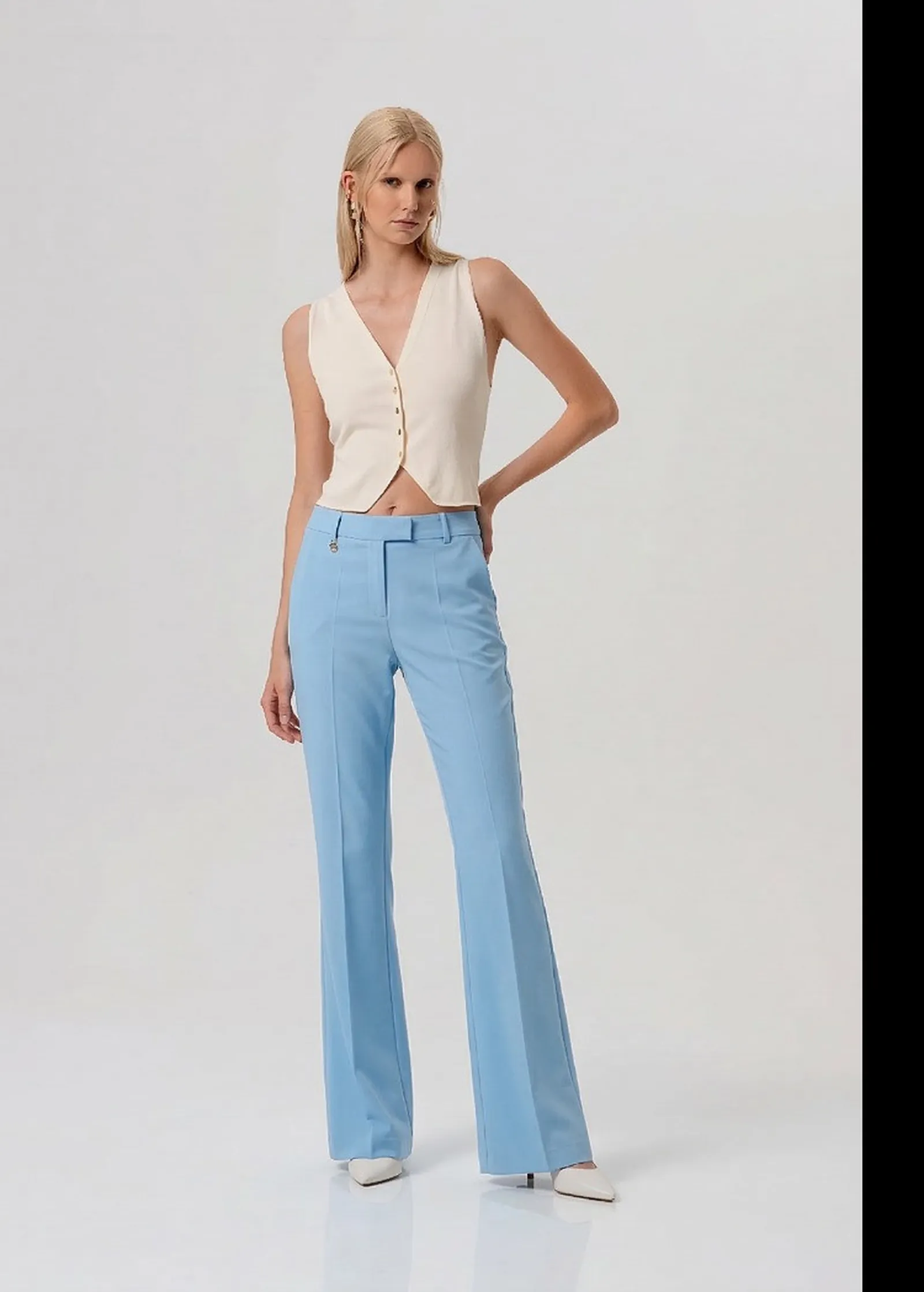 Fracomina Pantalone Flare Con Logo Celeste Fr26Sva004W42901 183025