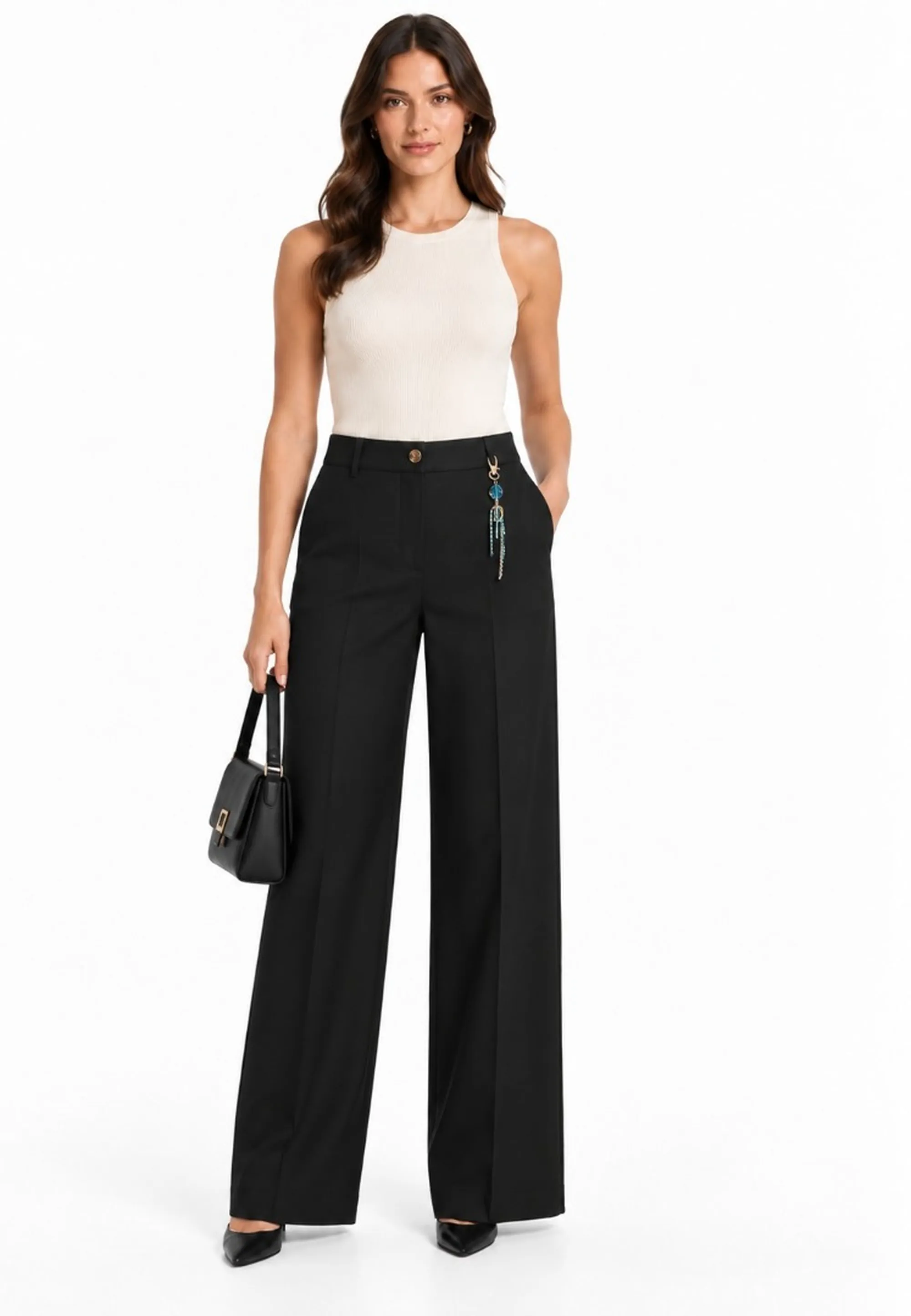 Fracomina Pantalone Wide A Palazzo In Cotone Stretch Nero Fs26Wv3015W47201 192894