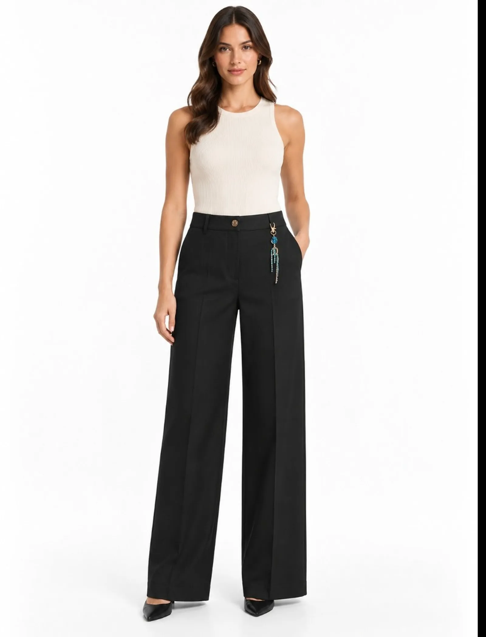Fracomina Pantalone Wide A Palazzo In Cotone Stretch Nero Fs26Wv3015W47201 192895