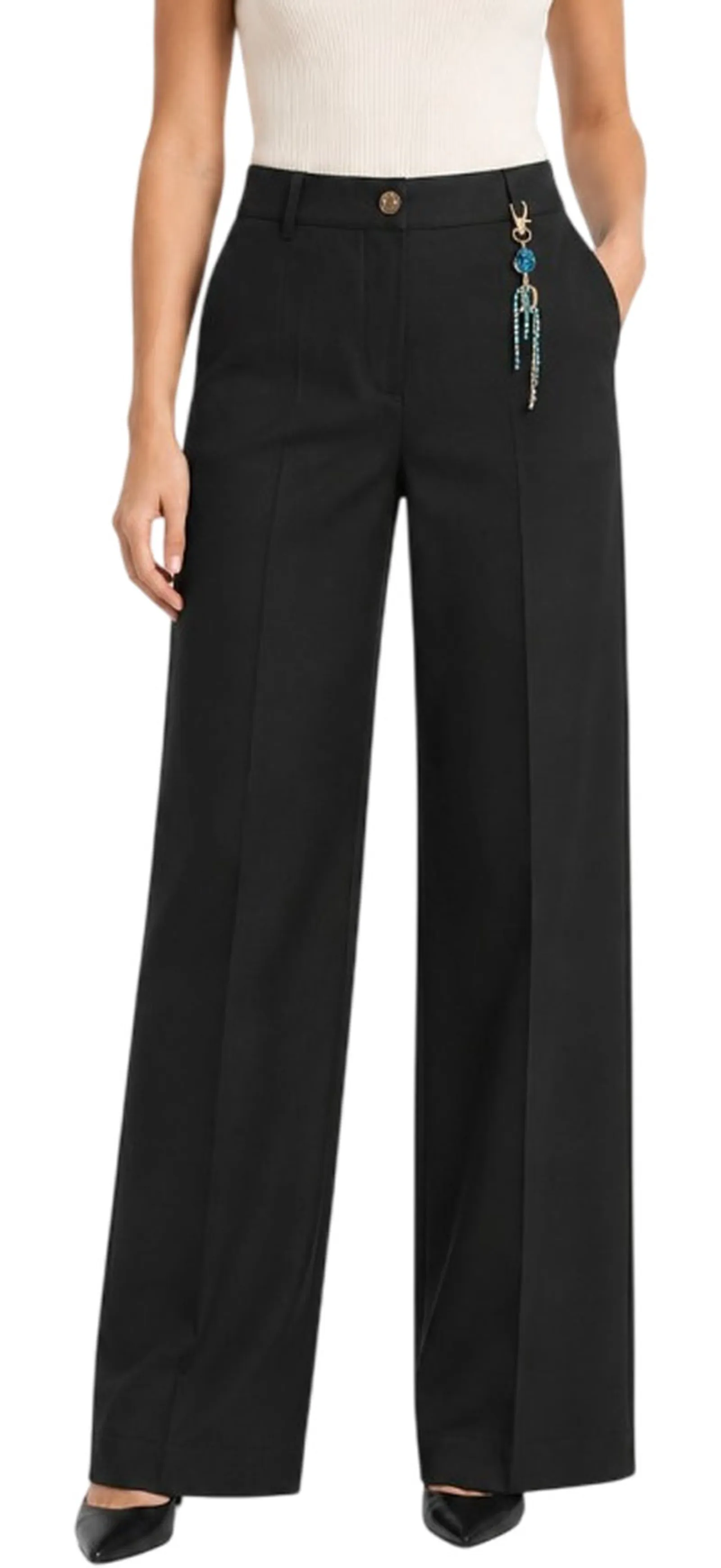 Fracomina Pantalone Wide A Palazzo In Cotone Stretch Nero Fs26Wv3015W47201 195229