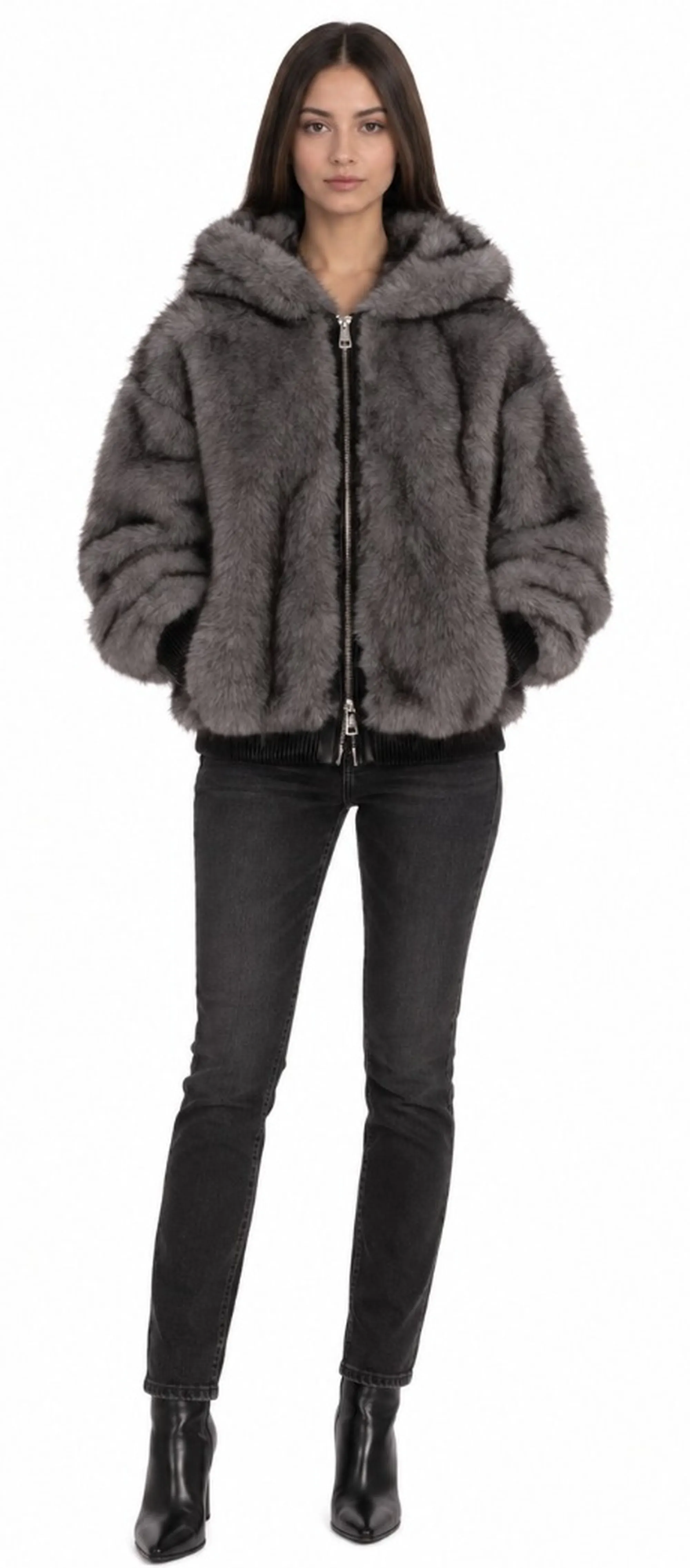 Fracomina B'Over Synthetic Fur' Grey Fp26Wc4008O44501 192777
