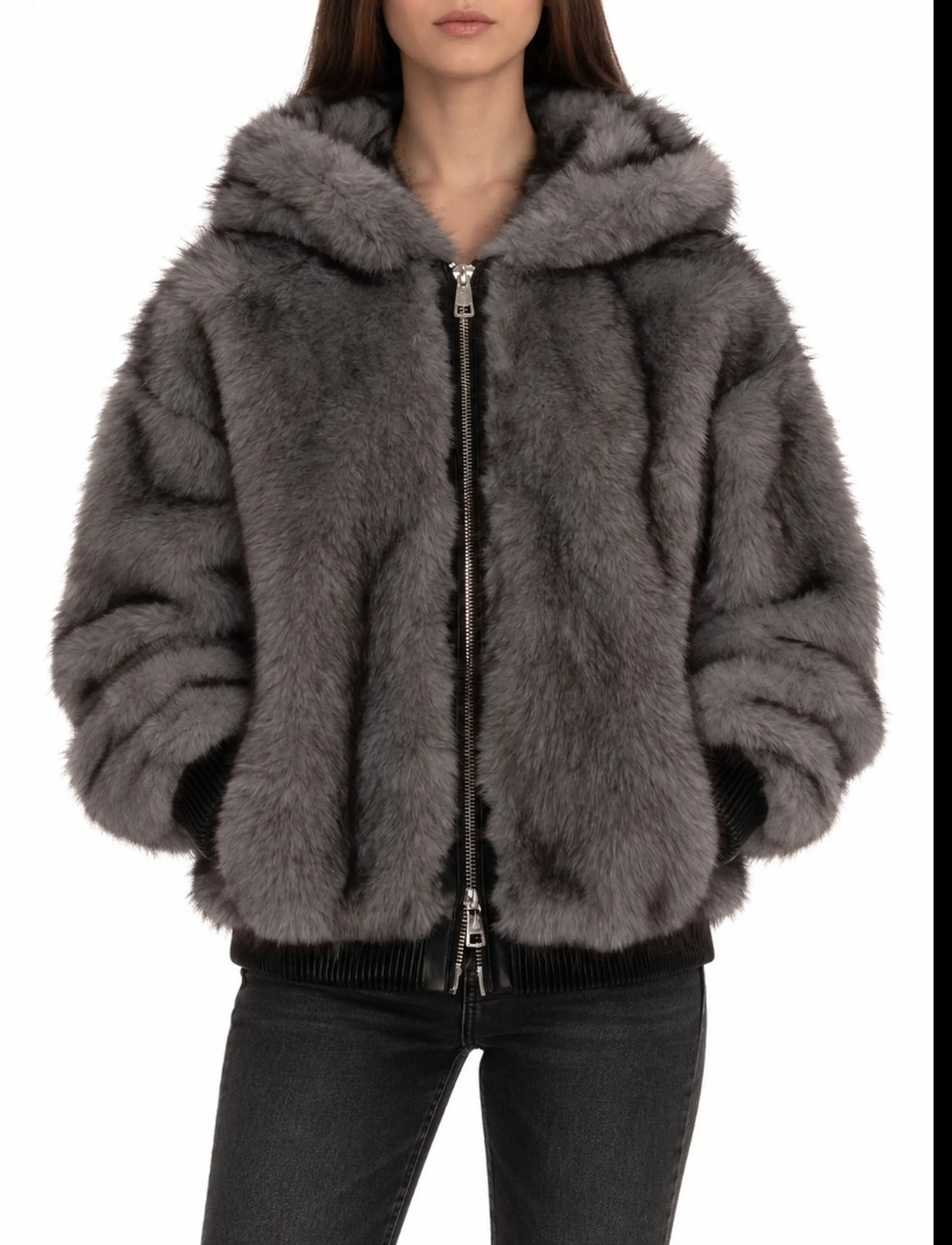 Fracomina B'Over Synthetic Fur' Grey Fp26Wc4008O44501 192778