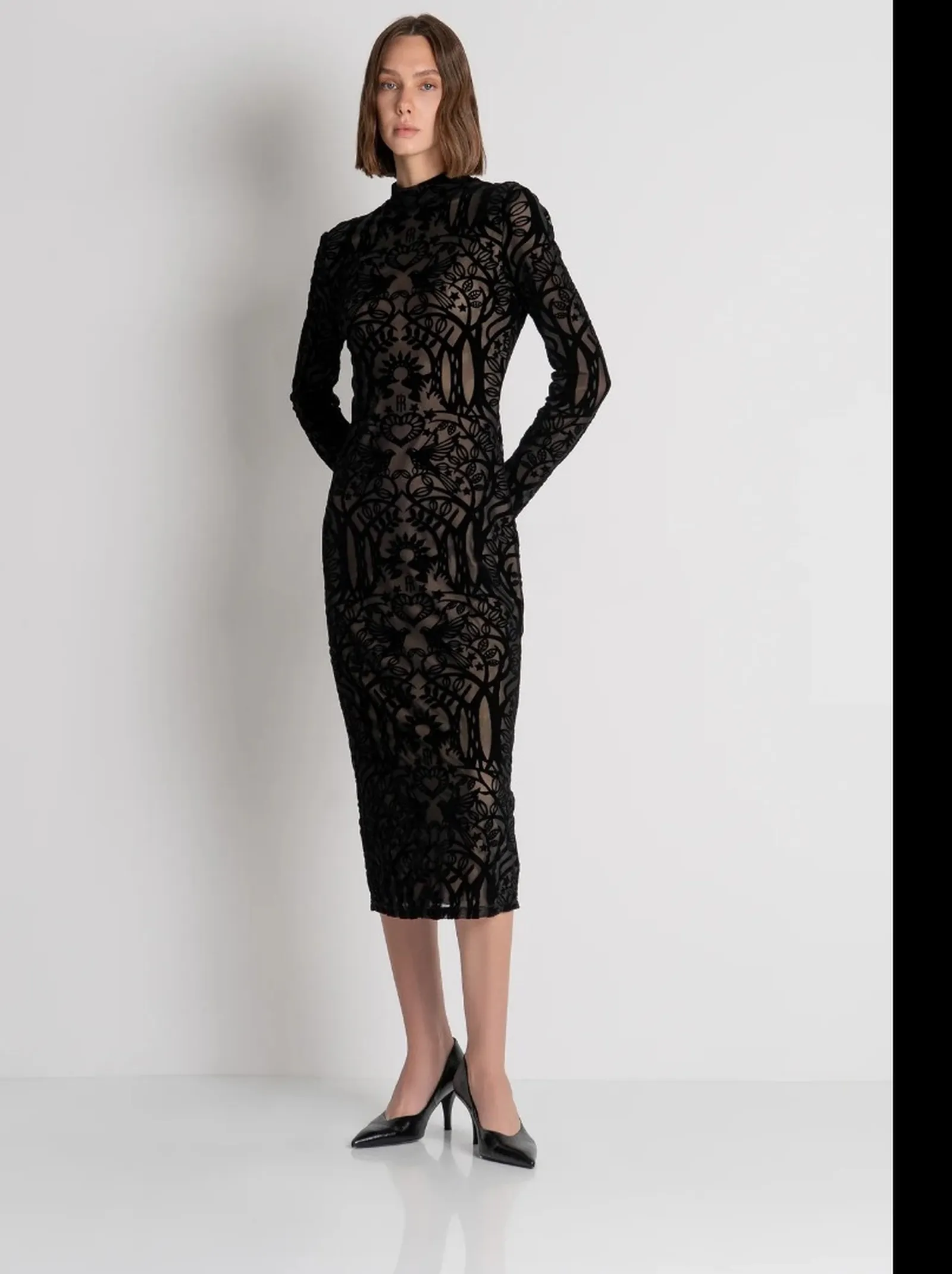 Fracomina Vestito Slim Midi In Pizzo Nero Fs26Wd2003W858Q5 191740