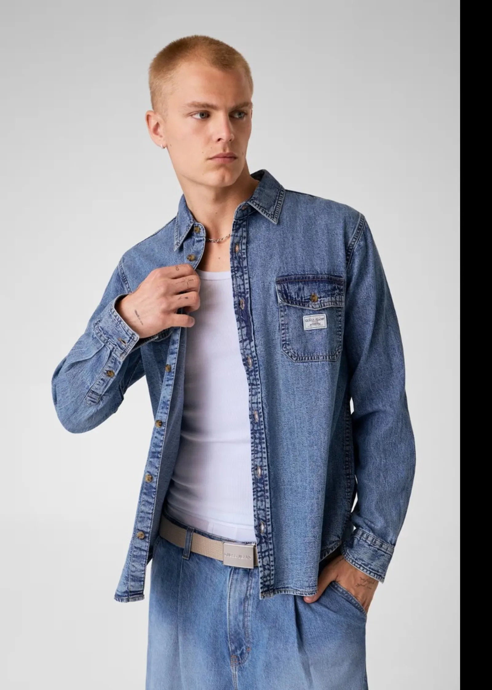 Guess Jeans Camicia Denim Regular Denim Chiaro M4Yh56D5Ei2 187249