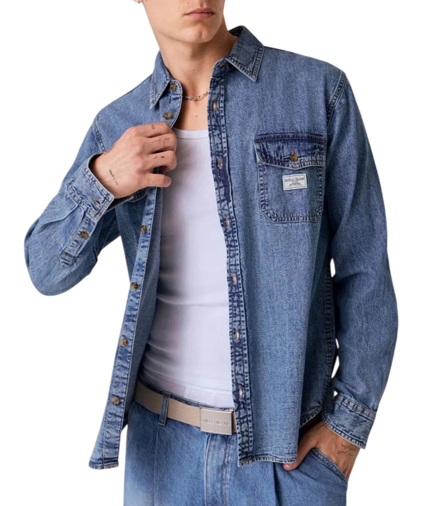 Guess Jeans Camicia Denim Regular Denim Chiaro M4Yh56D5Ei2 187802