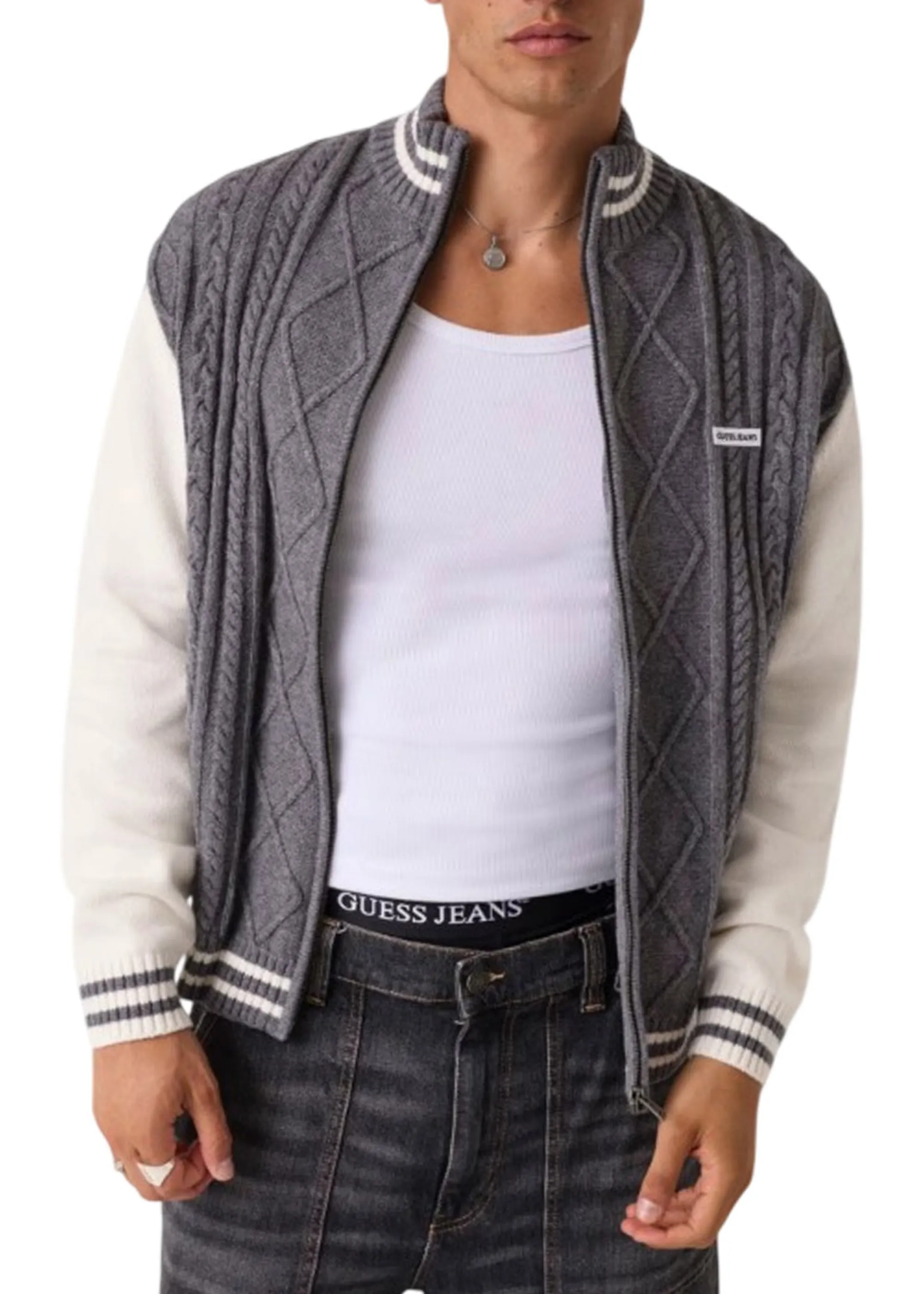 Guess Jeans Cardigan Bomber Con Cerniera Grigio M6Br09Z1232 188063