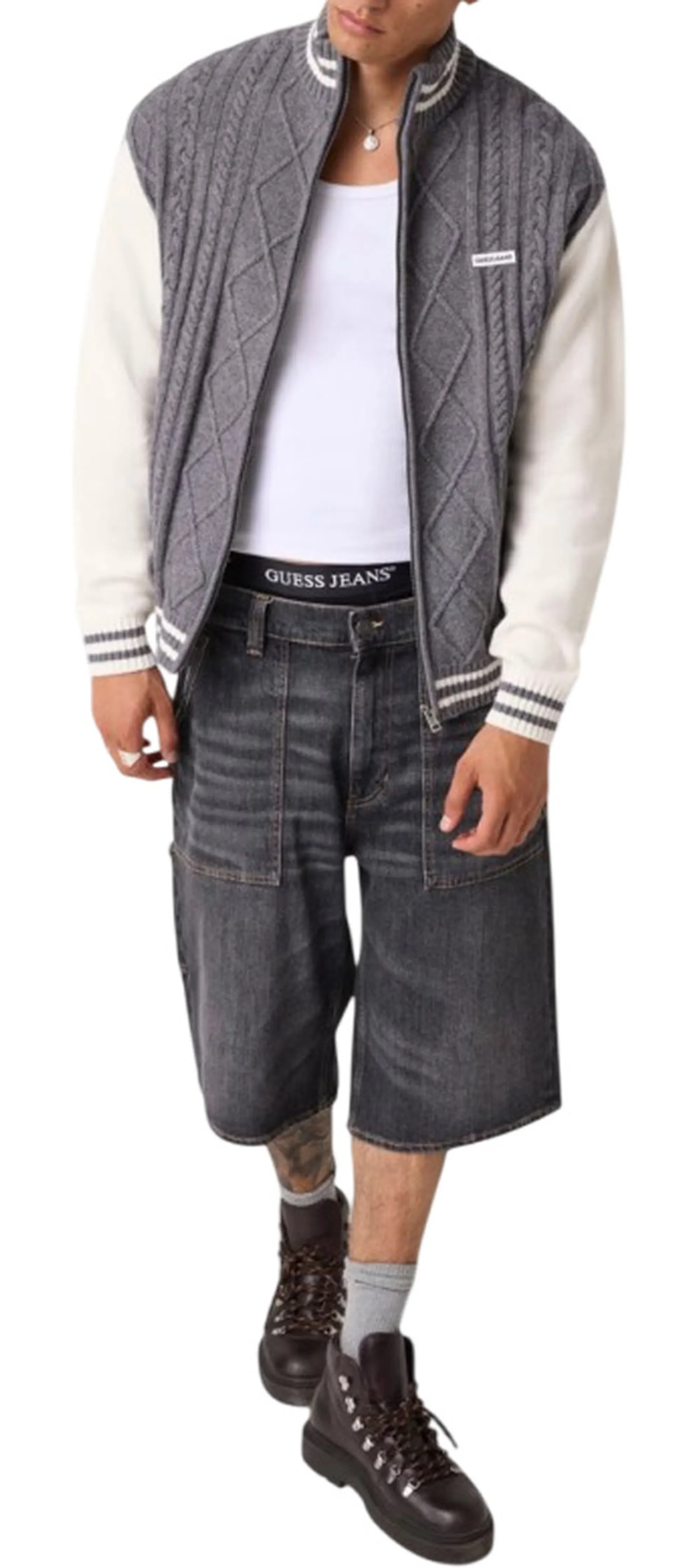 Guess Jeans Cardigan Bomber Con Cerniera Grigio M6Br09Z1232 188065