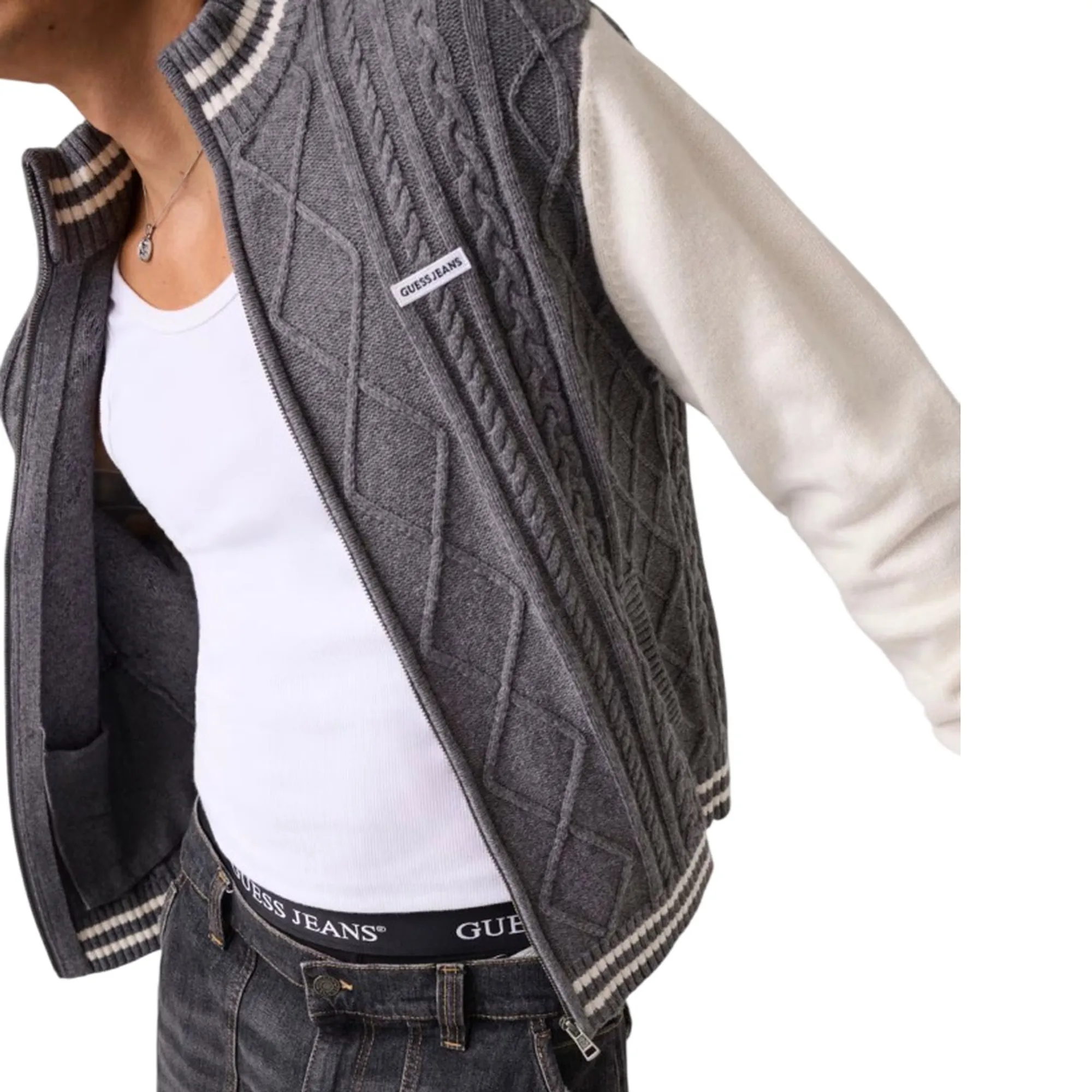 Guess Jeans Cardigan Bomber Con Cerniera Grigio M6Br09Z1232 188066