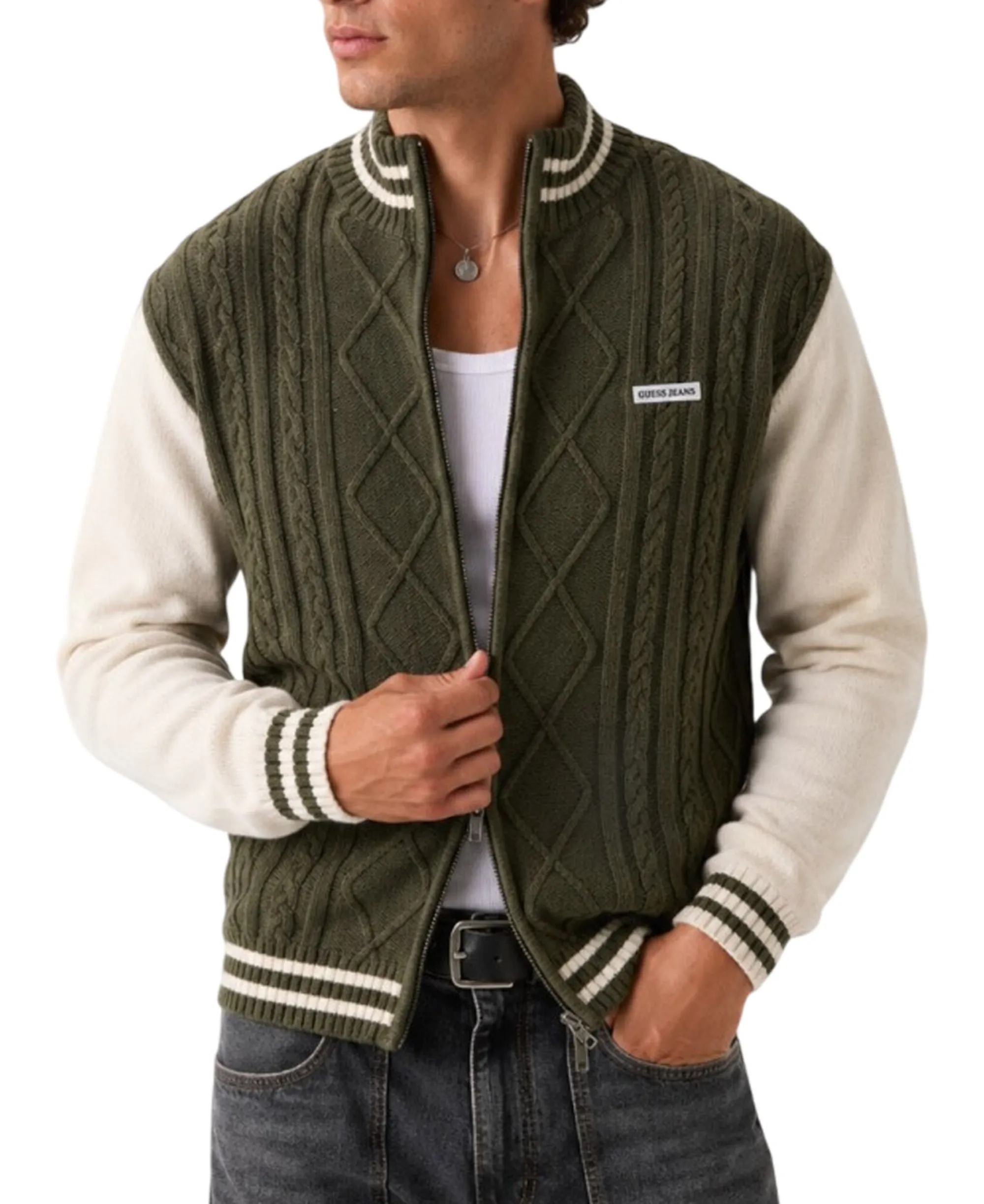 Guess Jeans Cardigan Bomber Con Cerniera Olive M6Br09Z1232 188059