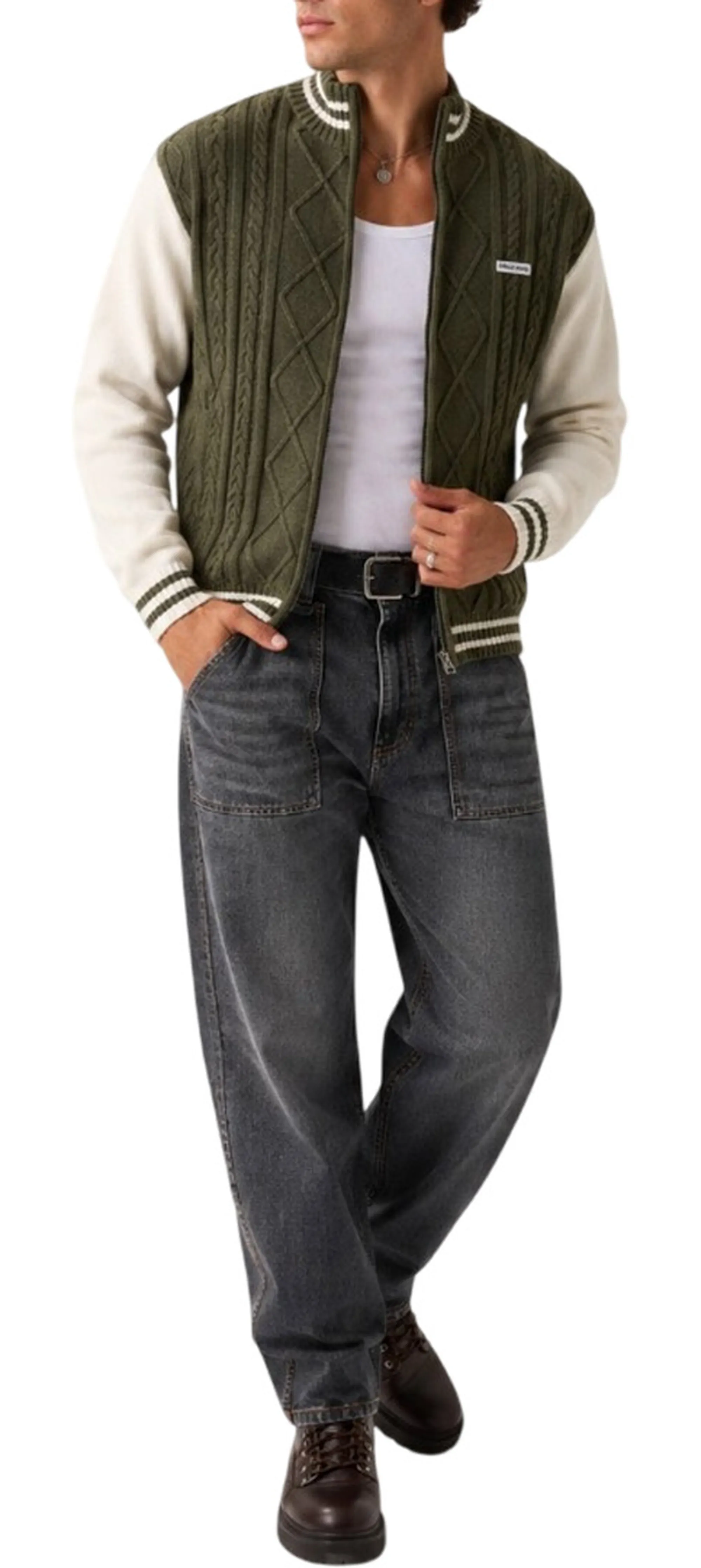 Guess Jeans Cardigan Bomber Con Cerniera Olive M6Br09Z1232 188061