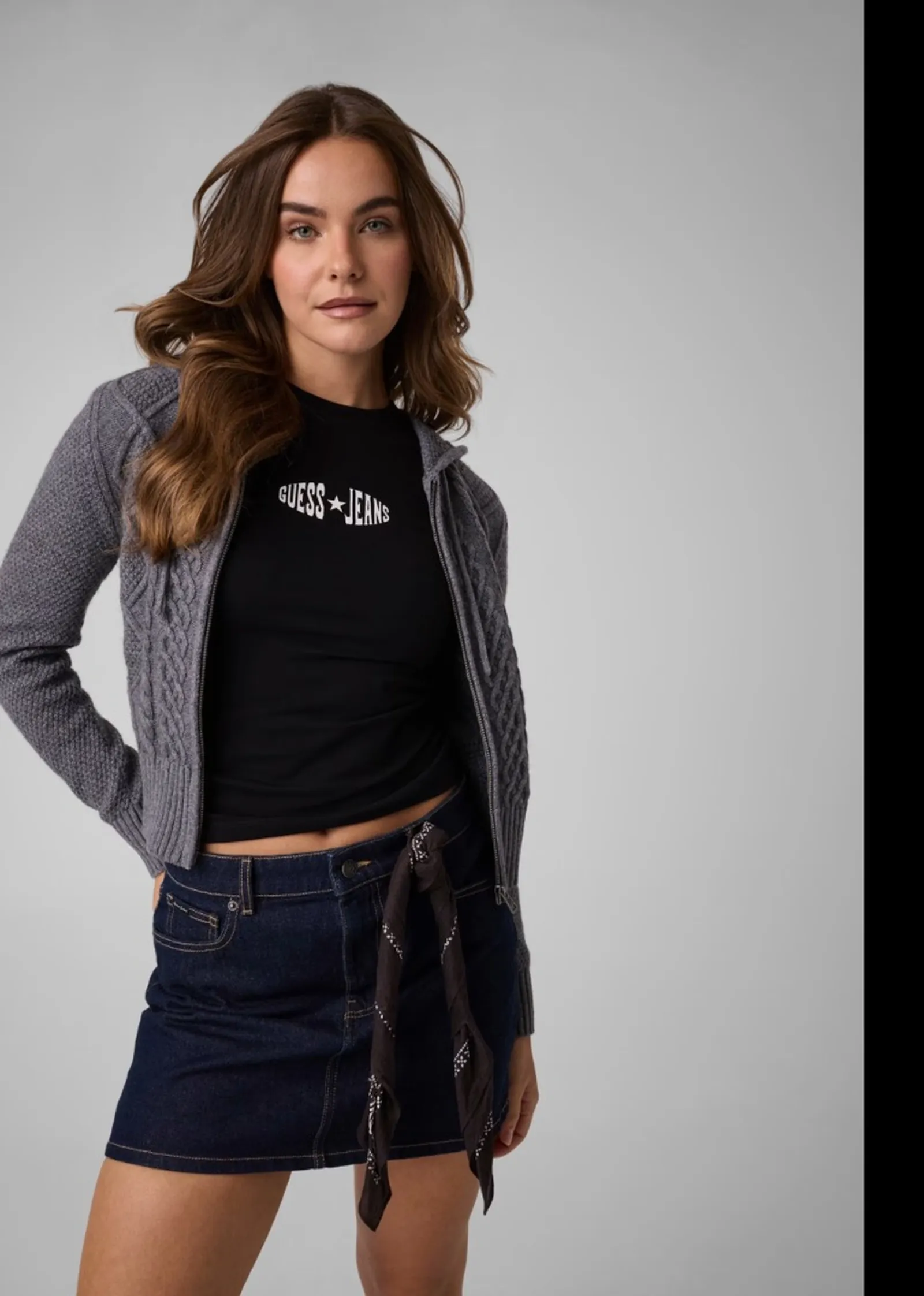 Guess Jeans Cardigan Con Zip In Misto Lana Grigio Scuro W6Br13Z1256 187943