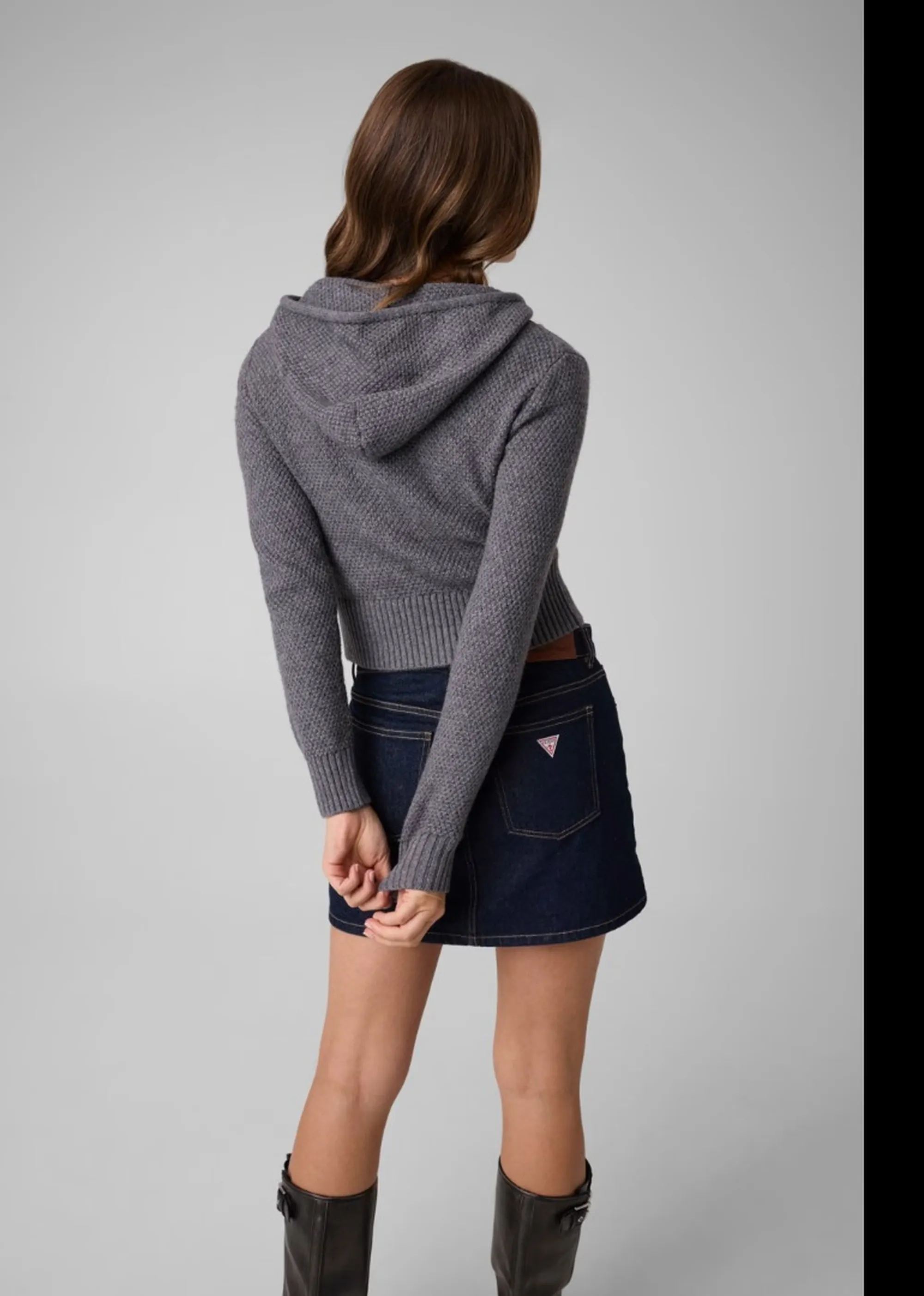 Guess Jeans Cardigan Con Zip In Misto Lana Grigio Scuro W6Br13Z1256 187945