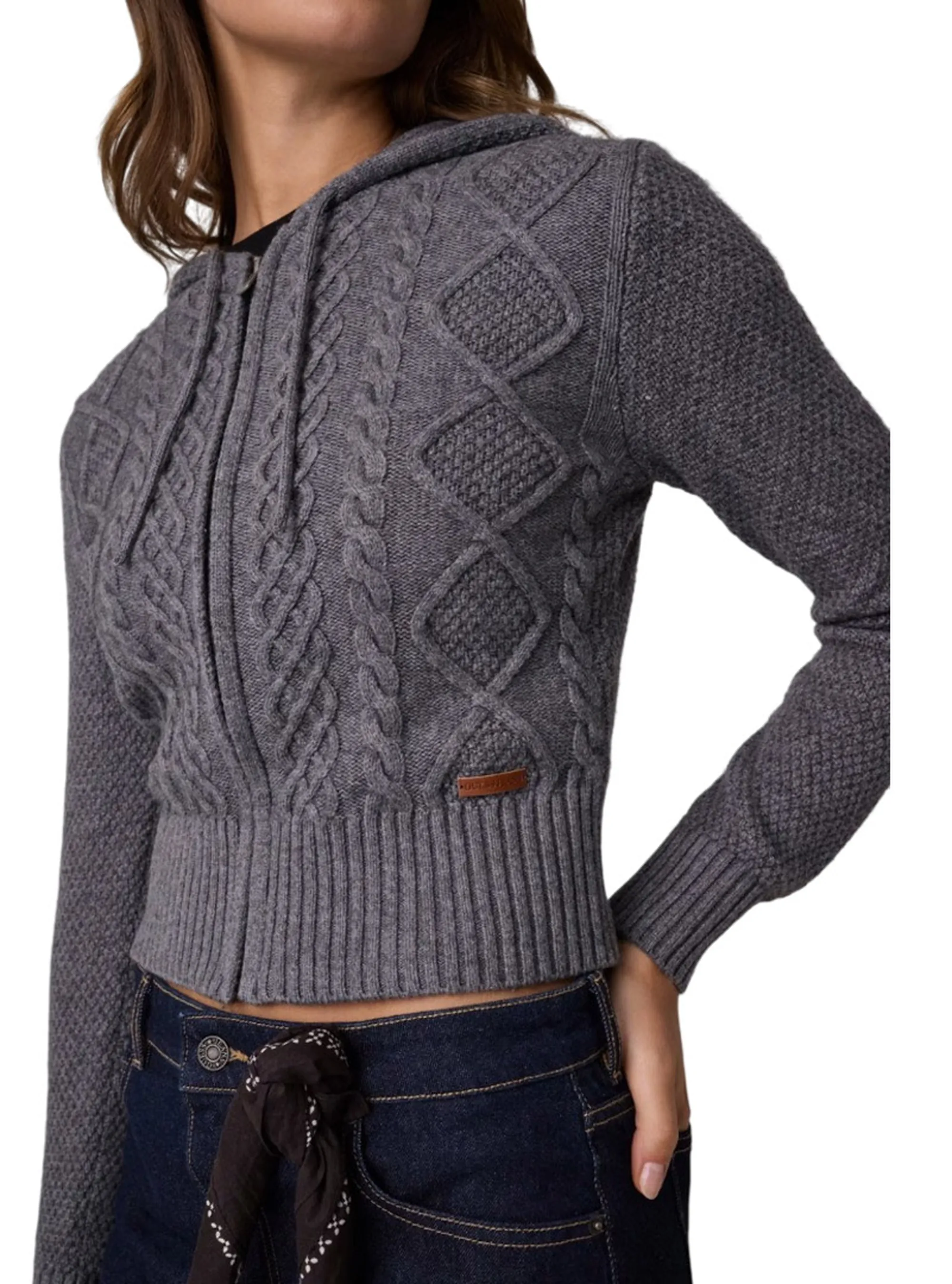 Guess Jeans Cardigan Con Zip In Misto Lana Grigio Scuro W6Br13Z1256 188086