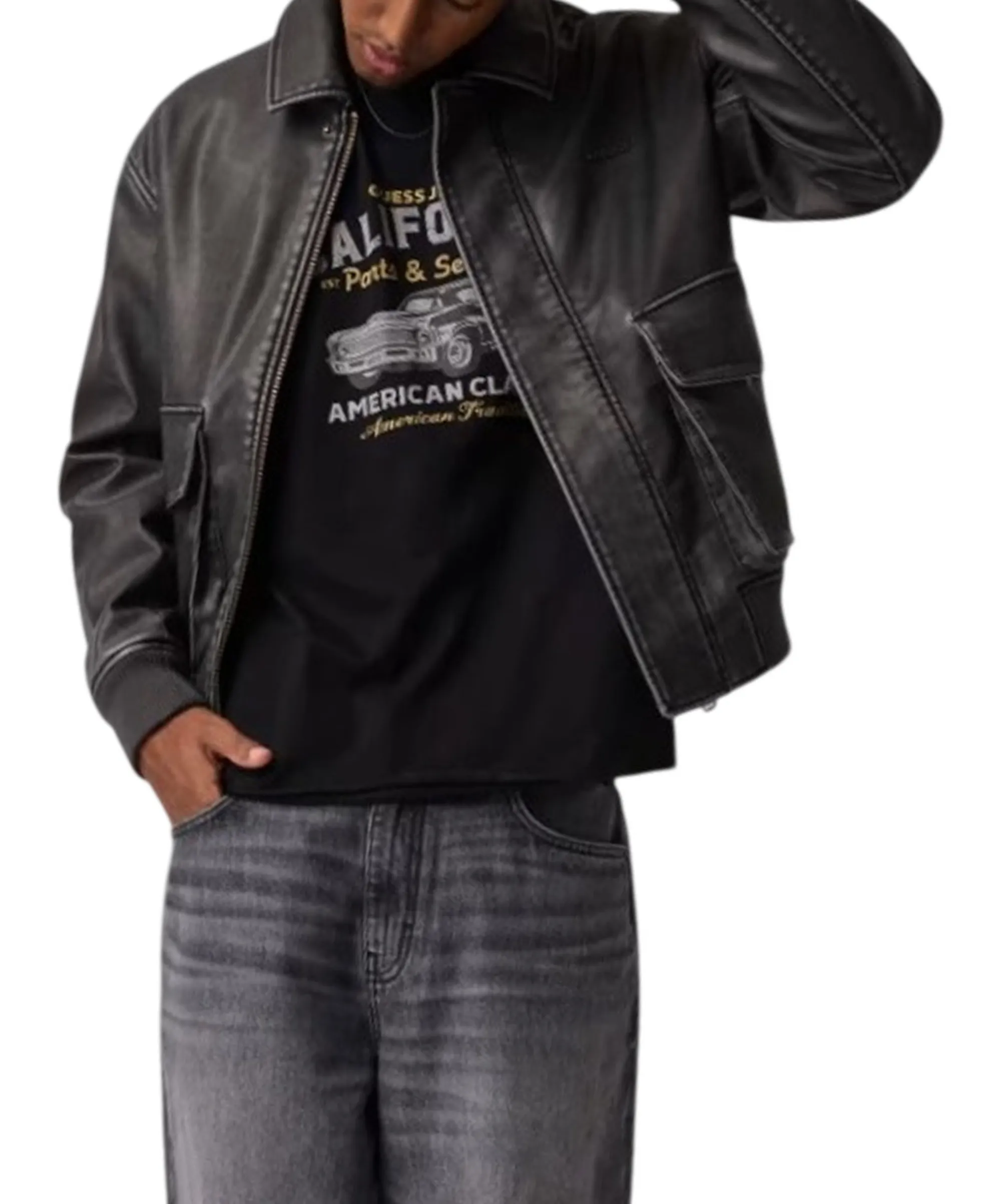 Guess Jeans B'Faux Leather Jacket' Black M6Bl71K7176 196096