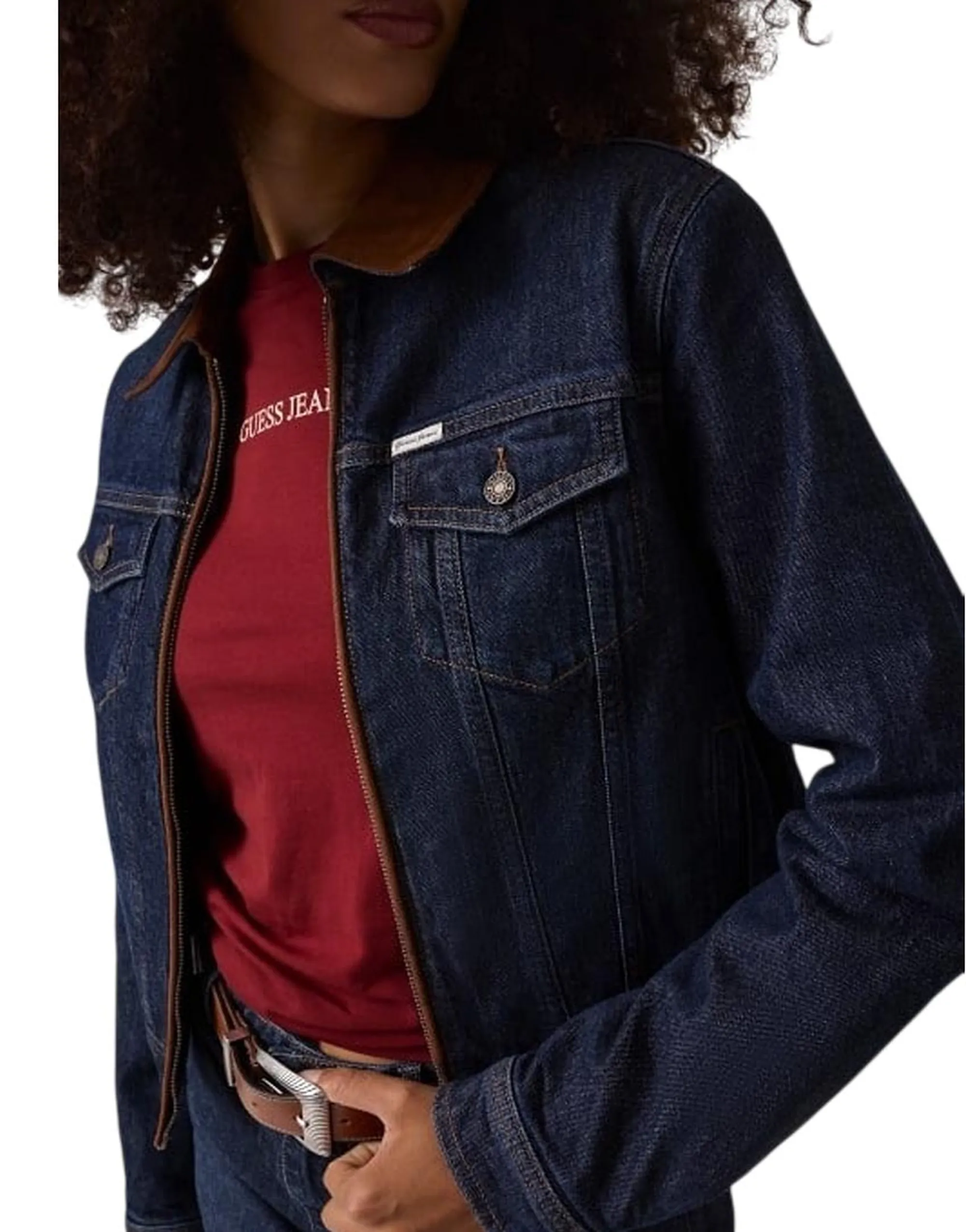 Guess Jeans Giubbino Trucker In Denim Imbottito Denim Scuro W6Bn02D1811 196048