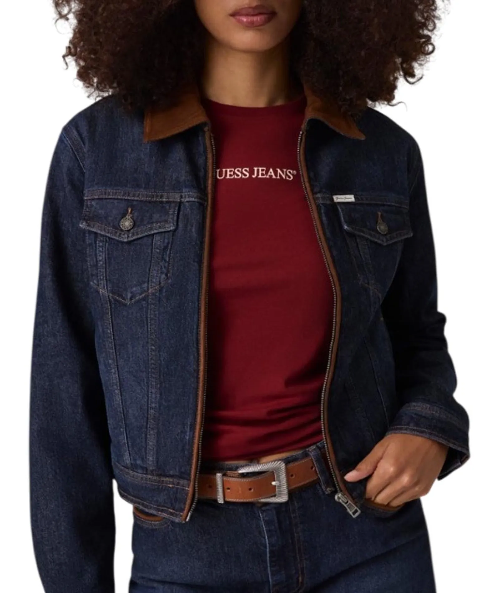 Guess Jeans Giubbino Trucker In Denim Imbottito Denim Scuro W6Bn02D1811 196049