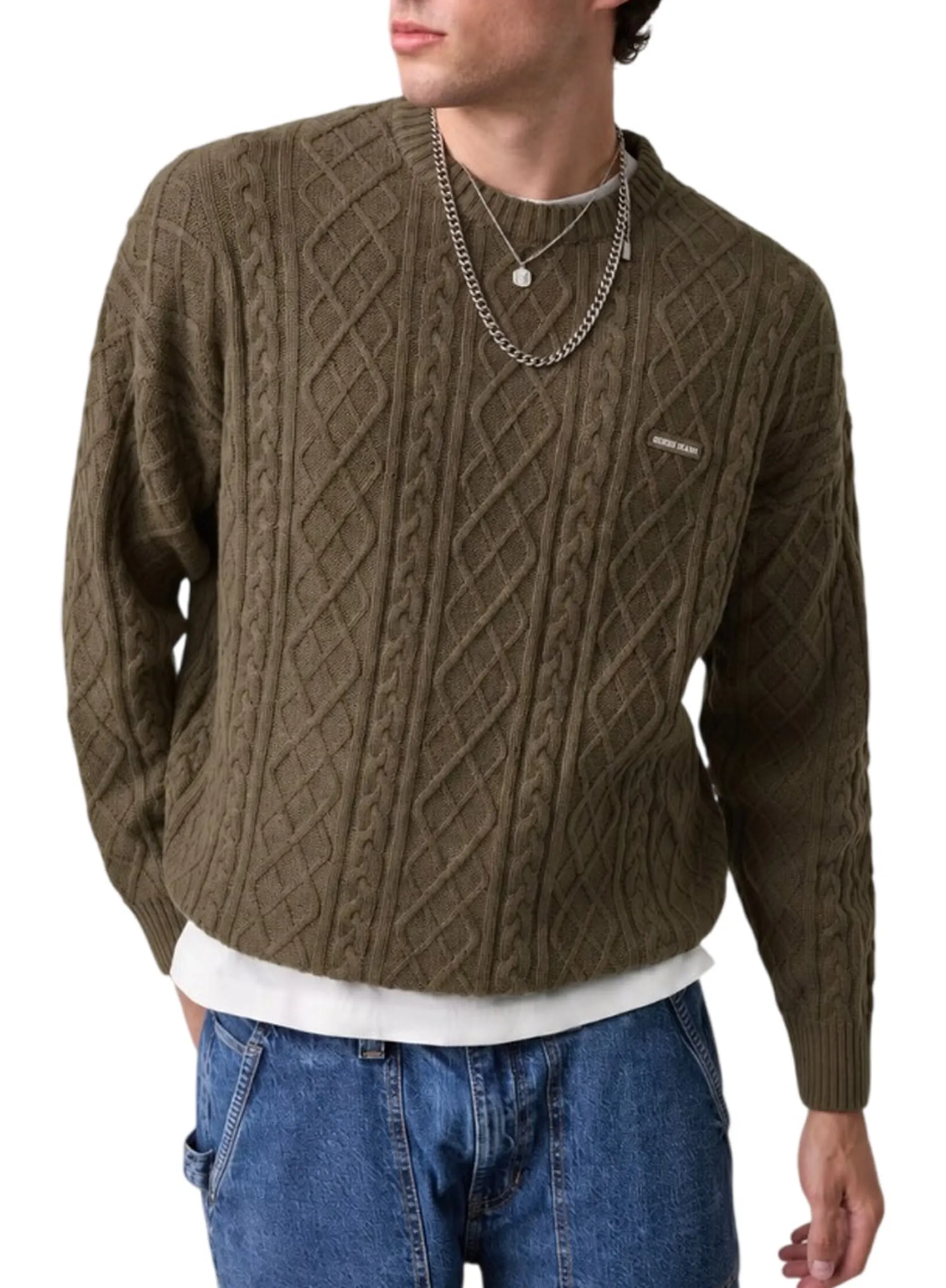Guess Jeans B'Cable Knit Sweater' Olive M6Br01Z1224 188804
