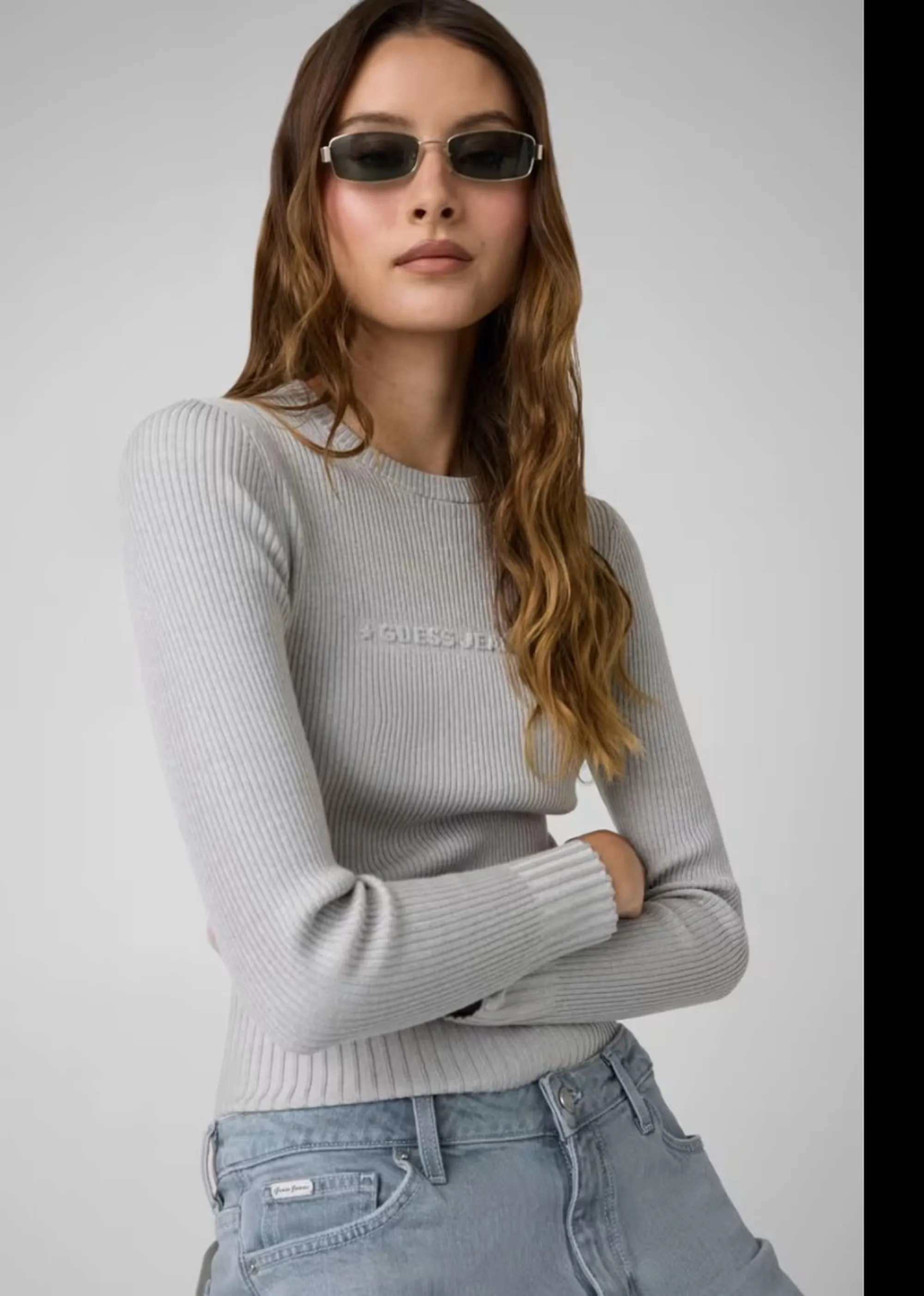Guess Jeans Maglia Con Logo In Rilievo Grigio W6Br04Z1247 195658