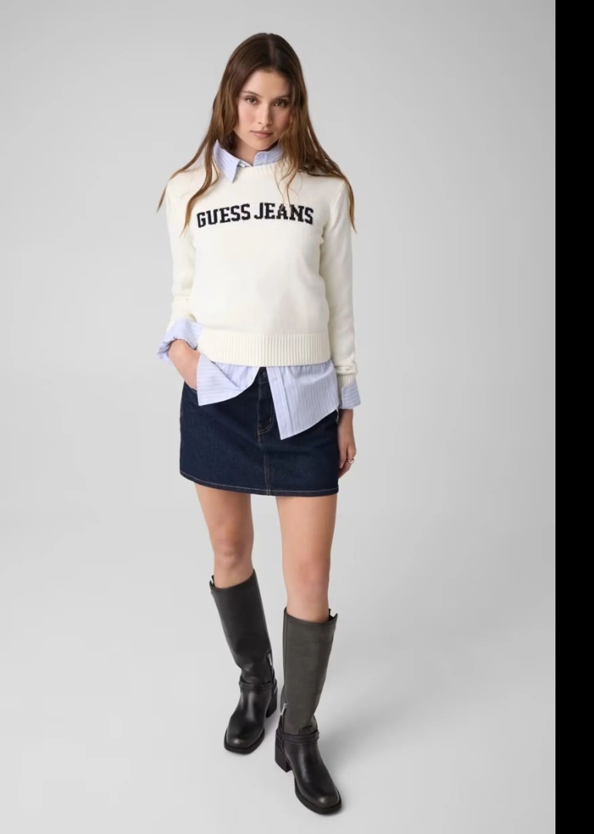 Guess Jeans B'Sweater With Inlay Logo' White W4Br10Z3Hm1 187184