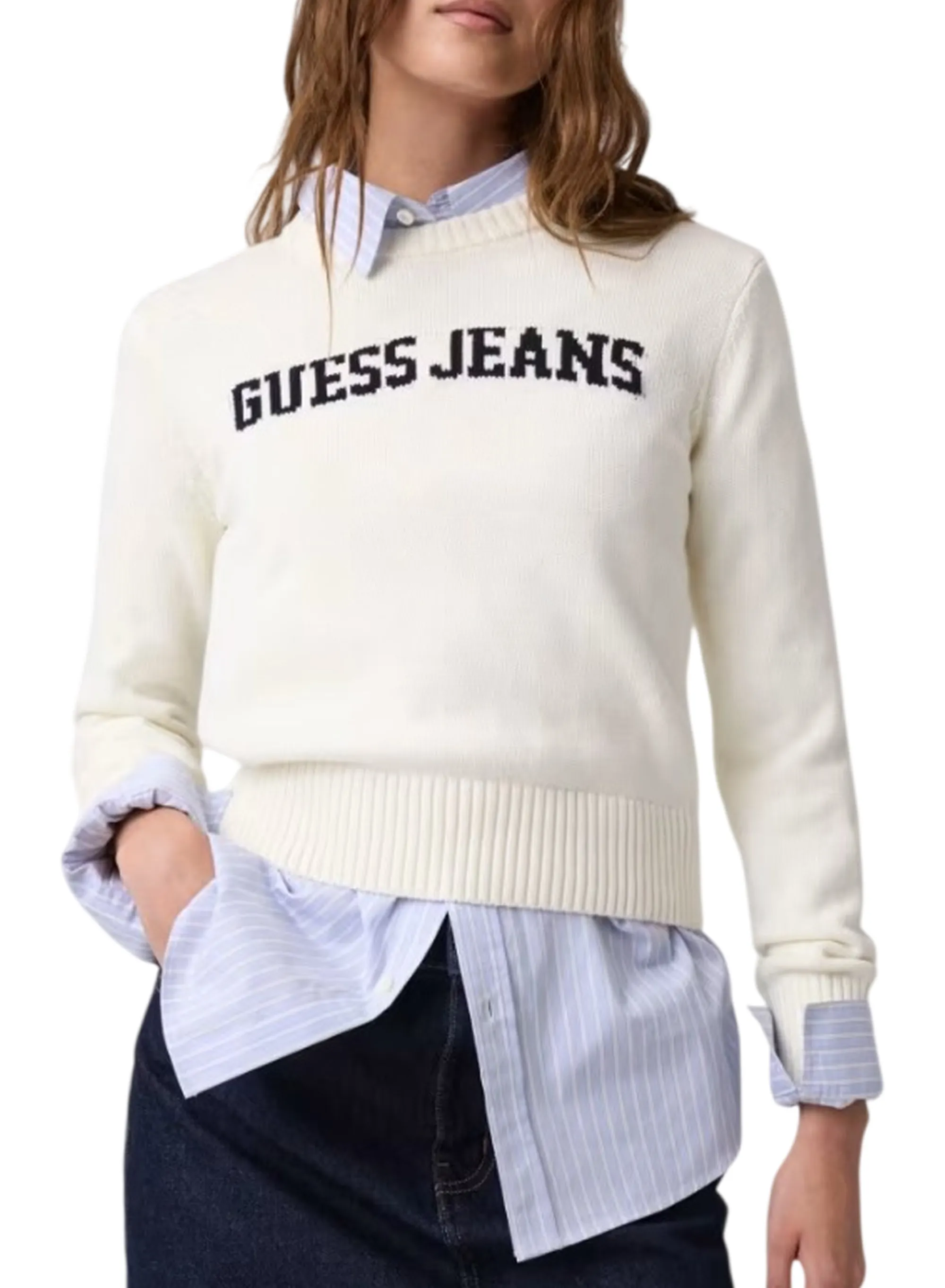 Guess Jeans B'Sweater With Inlay Logo' White W4Br10Z3Hm1 187533