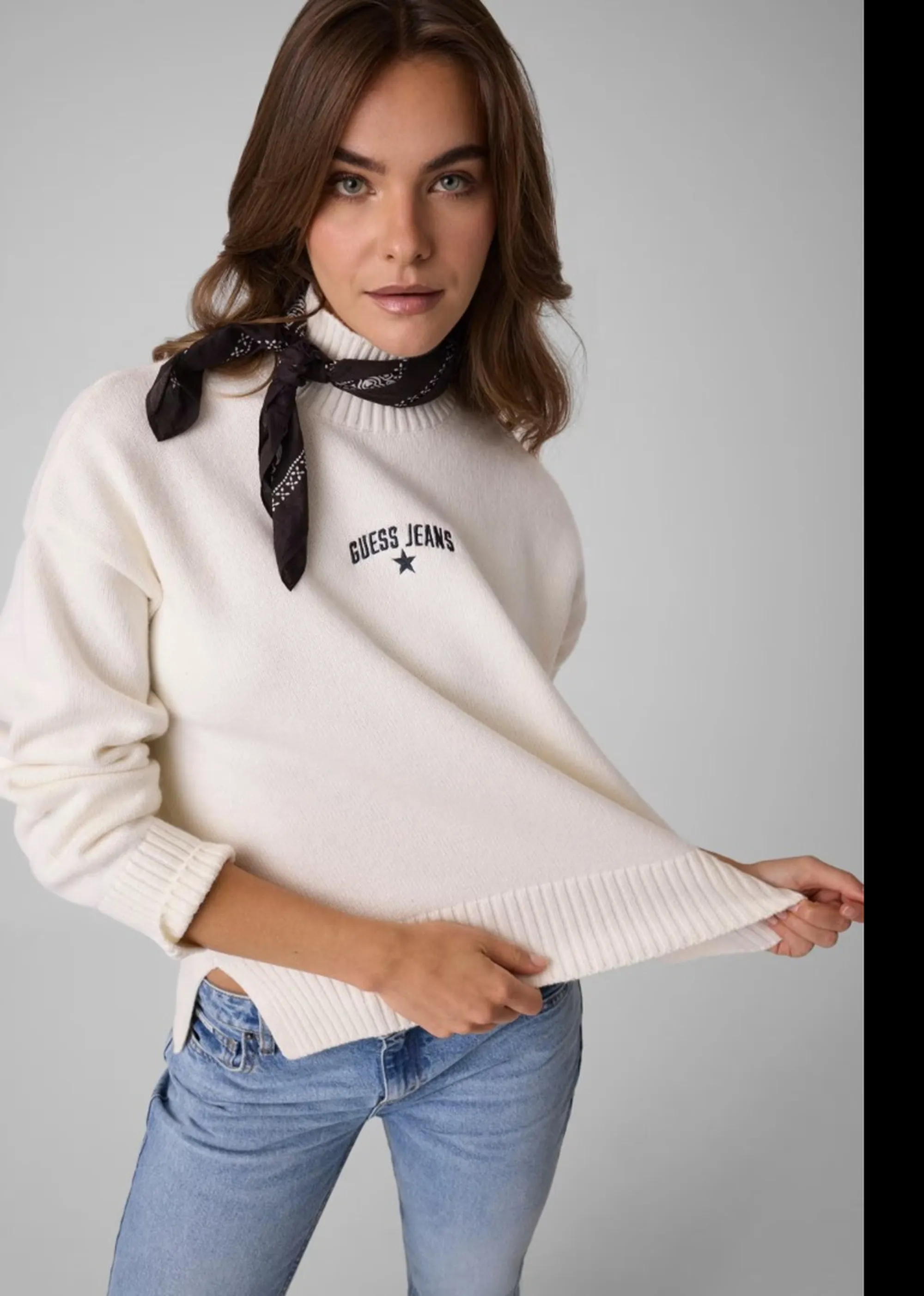 Guess Jeans Maglia In Misto Lana Bianco Sporco W6Br09Z1252 187931