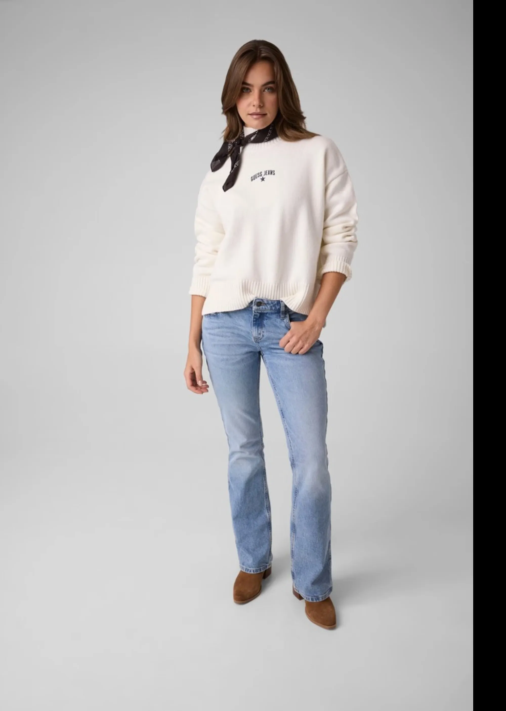 Guess Jeans Maglia In Misto Lana Bianco Sporco W6Br09Z1252 187932