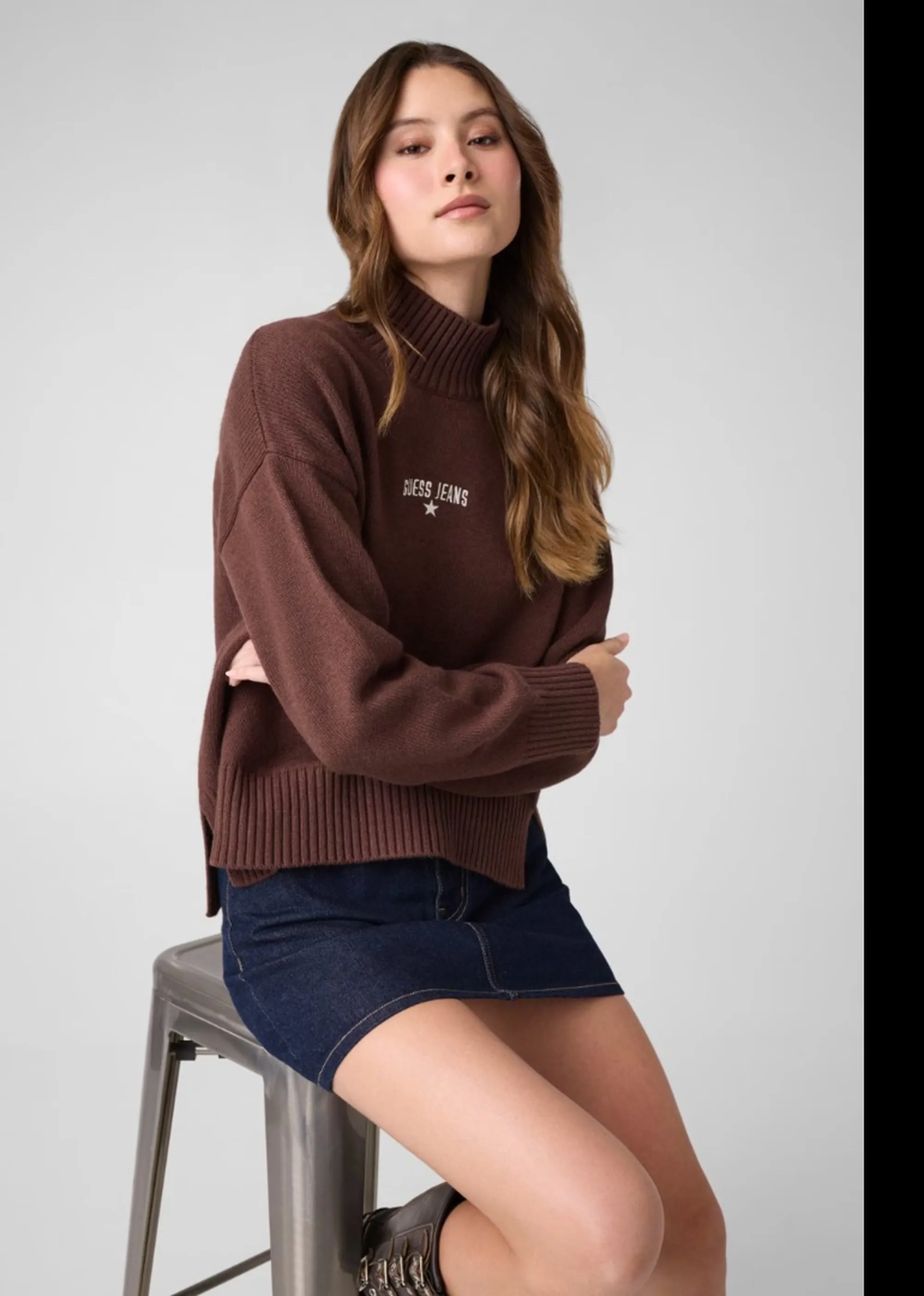 Guess Jeans Maglia In Misto Lana Marrone W6Br09Z1252 187927