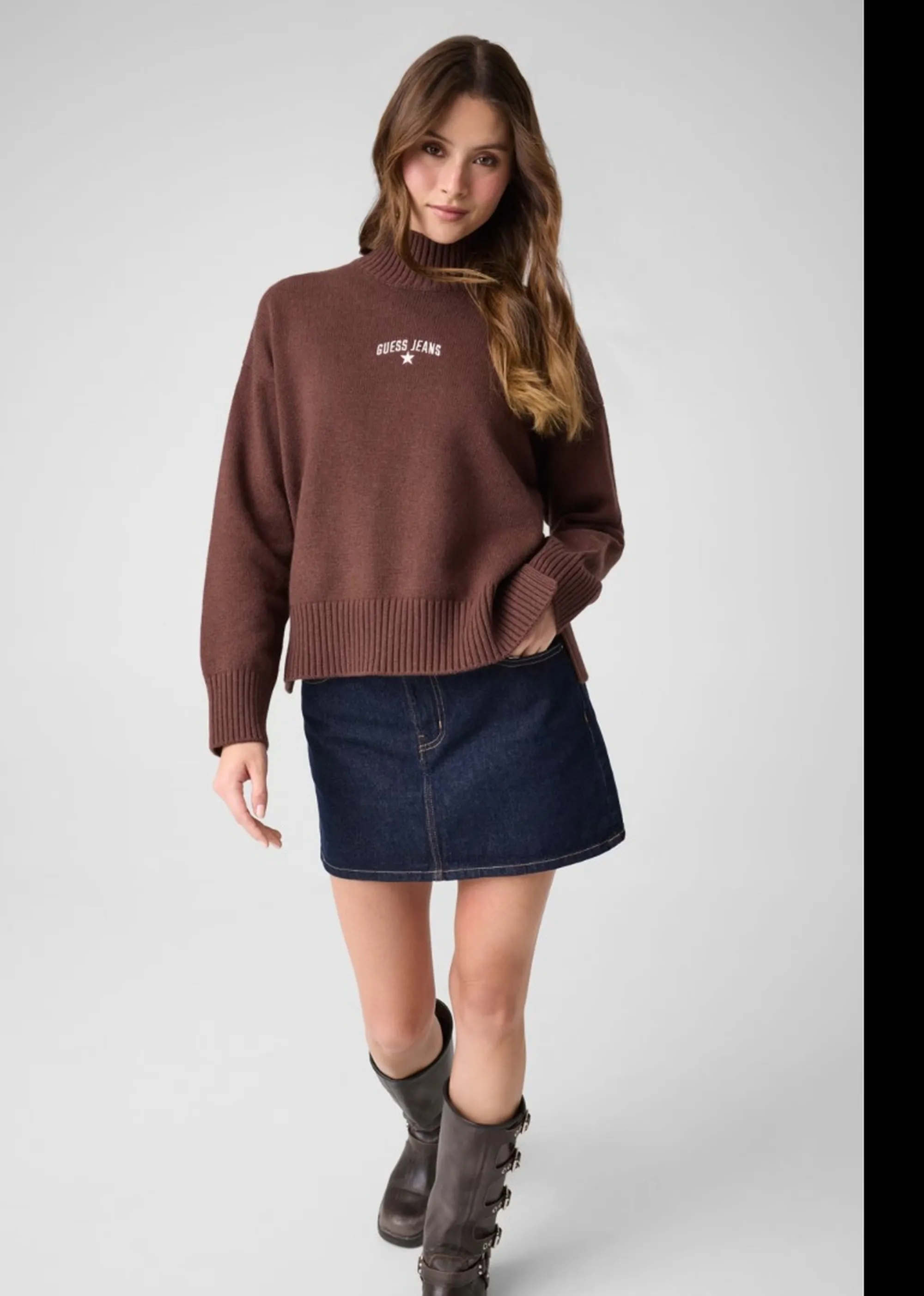 Guess Jeans Maglia In Misto Lana Marrone W6Br09Z1252 187928