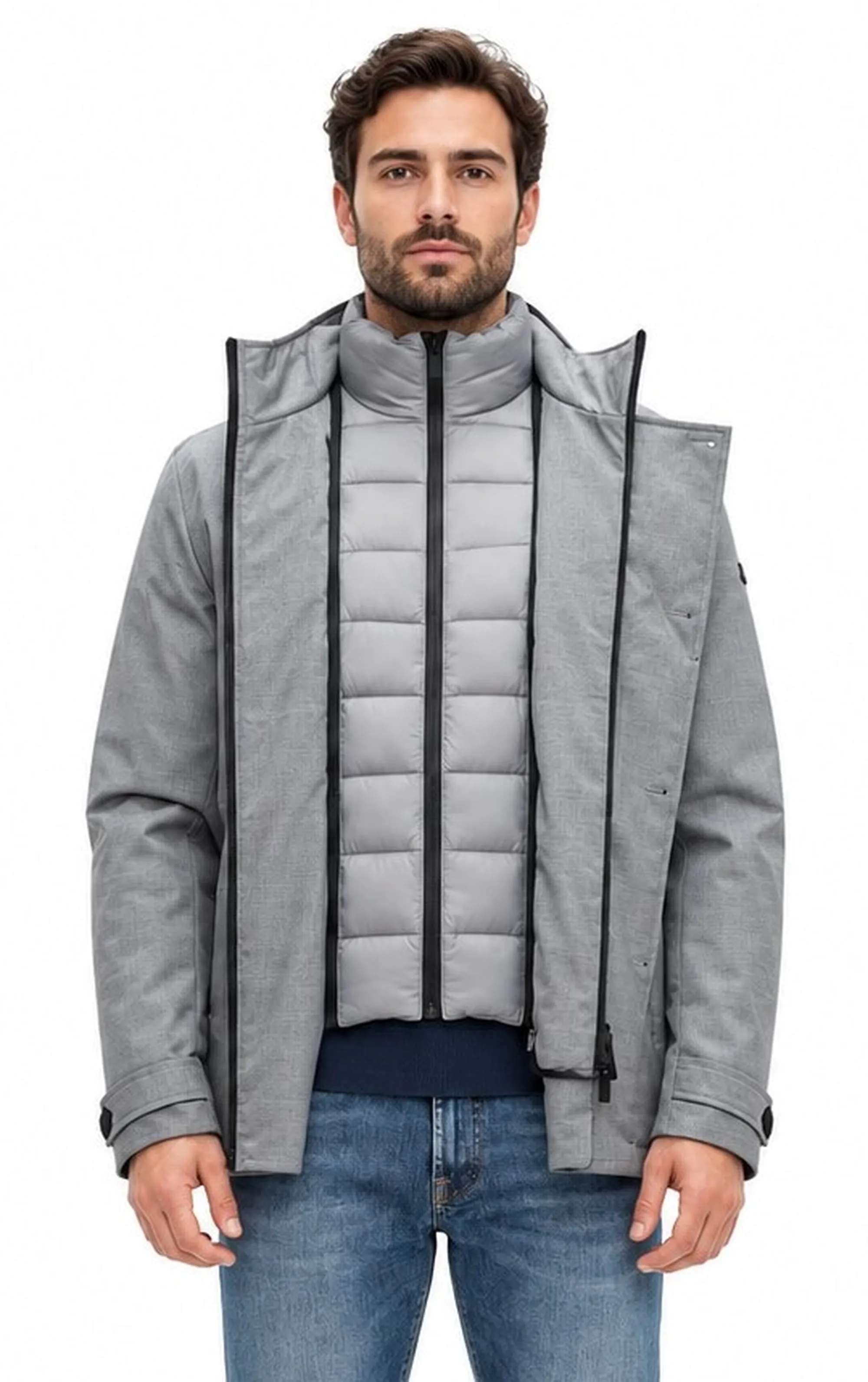 Hèskimo B'Double Breasted Waterproof Coat' Grey He2440064 199495