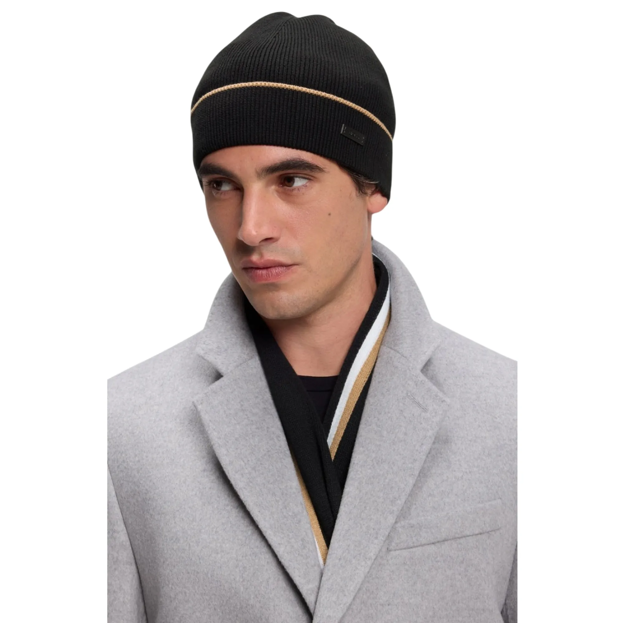 Hugo Boss B'Hat And Scarf Set With Striped Details' Black 50551072 199352