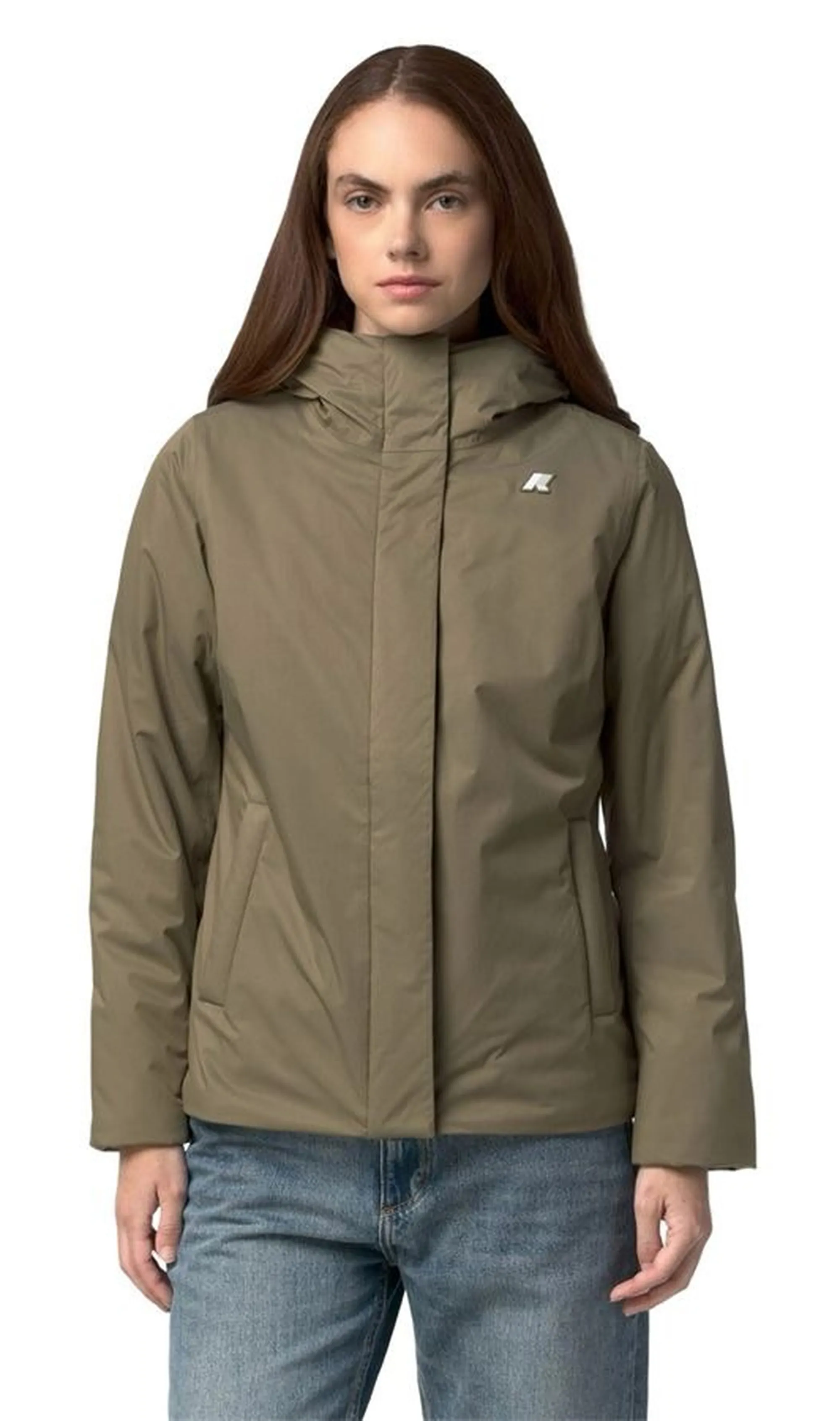 K-Way B'Lil Twill Soft Beaver Jacket' Green Army - Grey Wa K81449W 190315